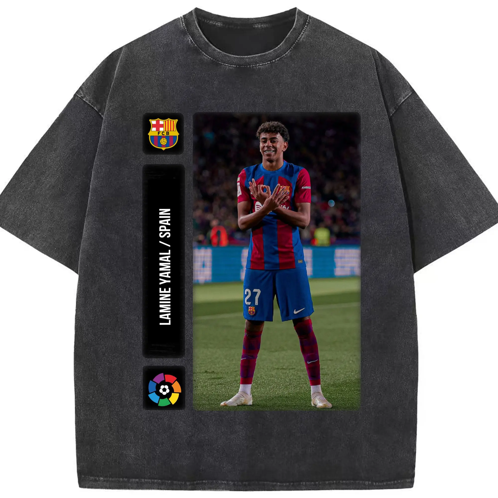 Lamine Yamal FC Barcelona Soccer Star DIY Shirt - Washed Vintage Look 230g Cotton Oversized T-Shirt With Front Heat Transfer Print – Soft, Lightweight, Stylish Fit – Comfortable Casual Wear For Sports & Everyday Use