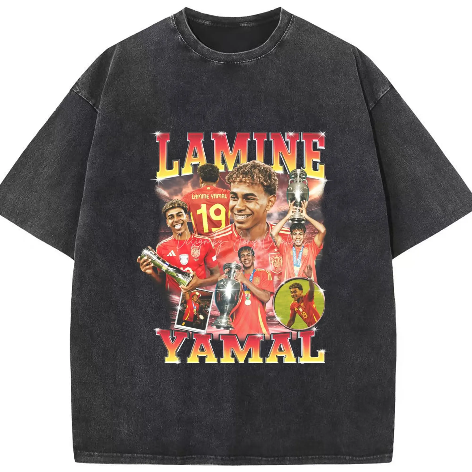 Lamine Yamal Spain National Team Championship DIY Shirt - Washed Vintage Look 230g Cotton Oversized T-Shirt With Front Heat Transfer Print – Soft, Lightweight, Stylish Fit – Comfortable Casual Wear For Sports & Everyday Use
