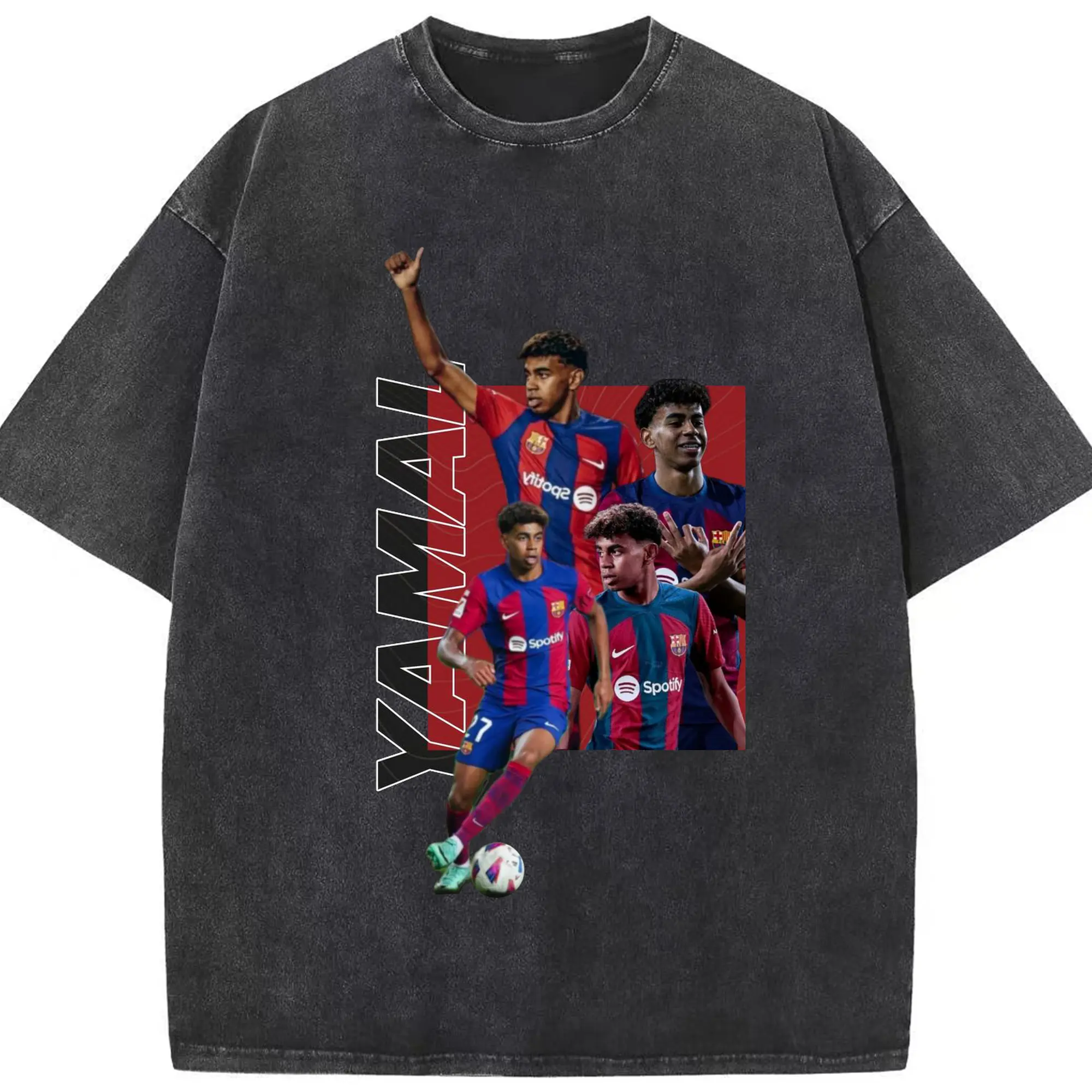 Lamine Yamal Barcelona Rising Star DIY Shirt - Washed Vintage Look 230g Cotton Oversized T-Shirt With Front Heat Transfer Print – Soft, Lightweight, Stylish Fit – Comfortable Casual Wear For Sports & Everyday Use