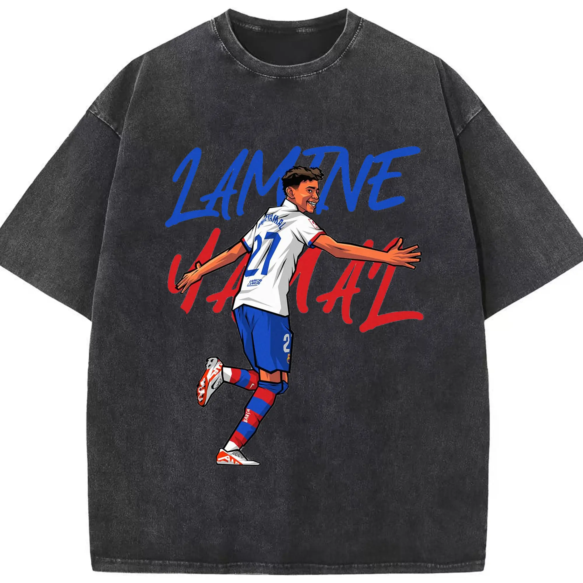Lamine Yamal Spain National Team Soccer Star DIY - Washed Vintage Look 230g Cotton Oversized T-Shirt With Front Heat Transfer Print – Soft, Lightweight, Stylish Fit – Comfortable Casual Wear For Sports & Everyday Use