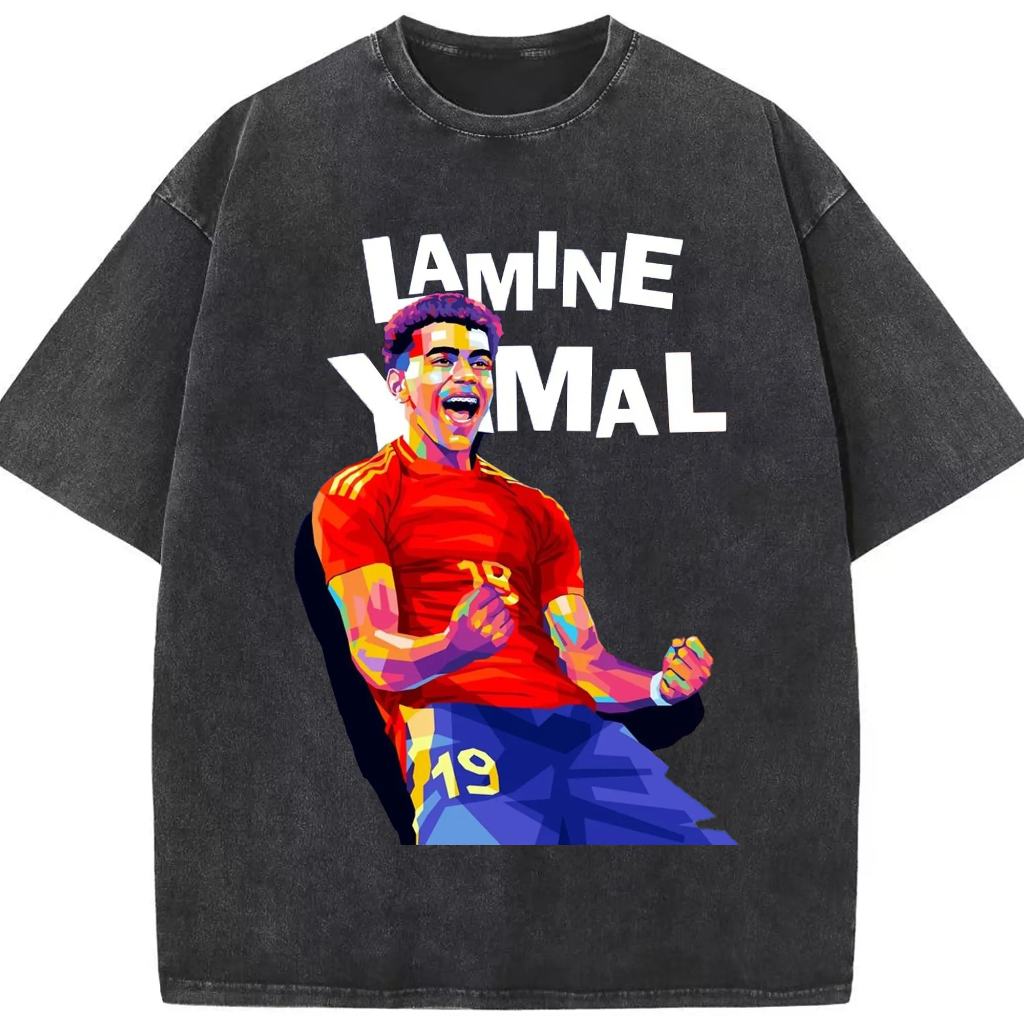 Lamine Yamal Spain National Team Pop Art DIY Shirt - Washed Vintage Look 230g Cotton Oversized T-Shirt With Front Heat Transfer Print – Soft, Lightweight, Stylish Fit – Comfortable Casual Wear For Sports & Everyday Use