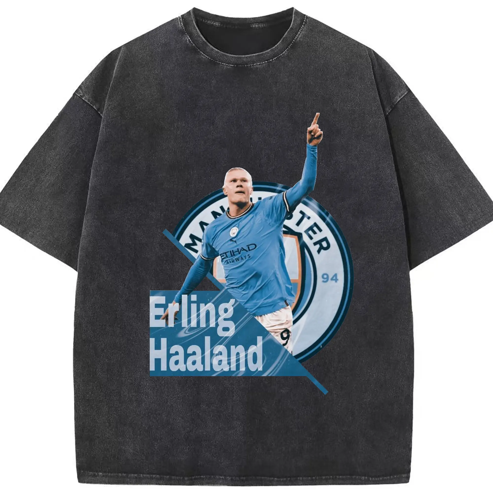 Erling Haaland Manchester City Soccer Star DIY Shirt - Washed Vintage Look 230g Cotton Oversized T-Shirt With Front Heat Transfer Print – Soft, Lightweight, Stylish Fit – Comfortable Casual Wear For Sports & Everyday Use