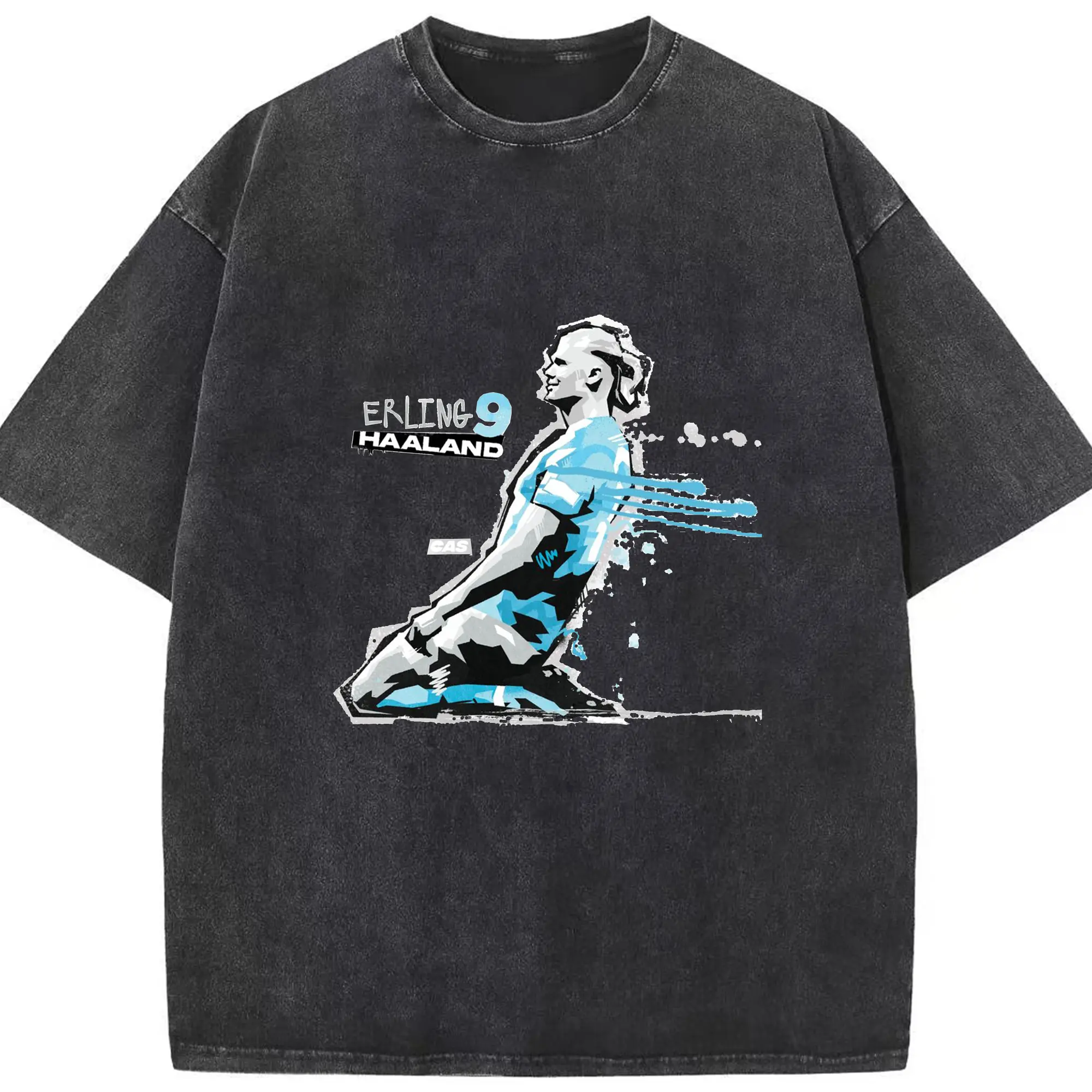 Erling Haaland #9 Soccer Star Slide Celebration DIY Shirt - Washed Vintage Look 230g Cotton Oversized T-Shirt With Front Heat Transfer Print – Soft, Lightweight, Stylish Fit – Comfortable Casual Wear For Sports & Everyday Use