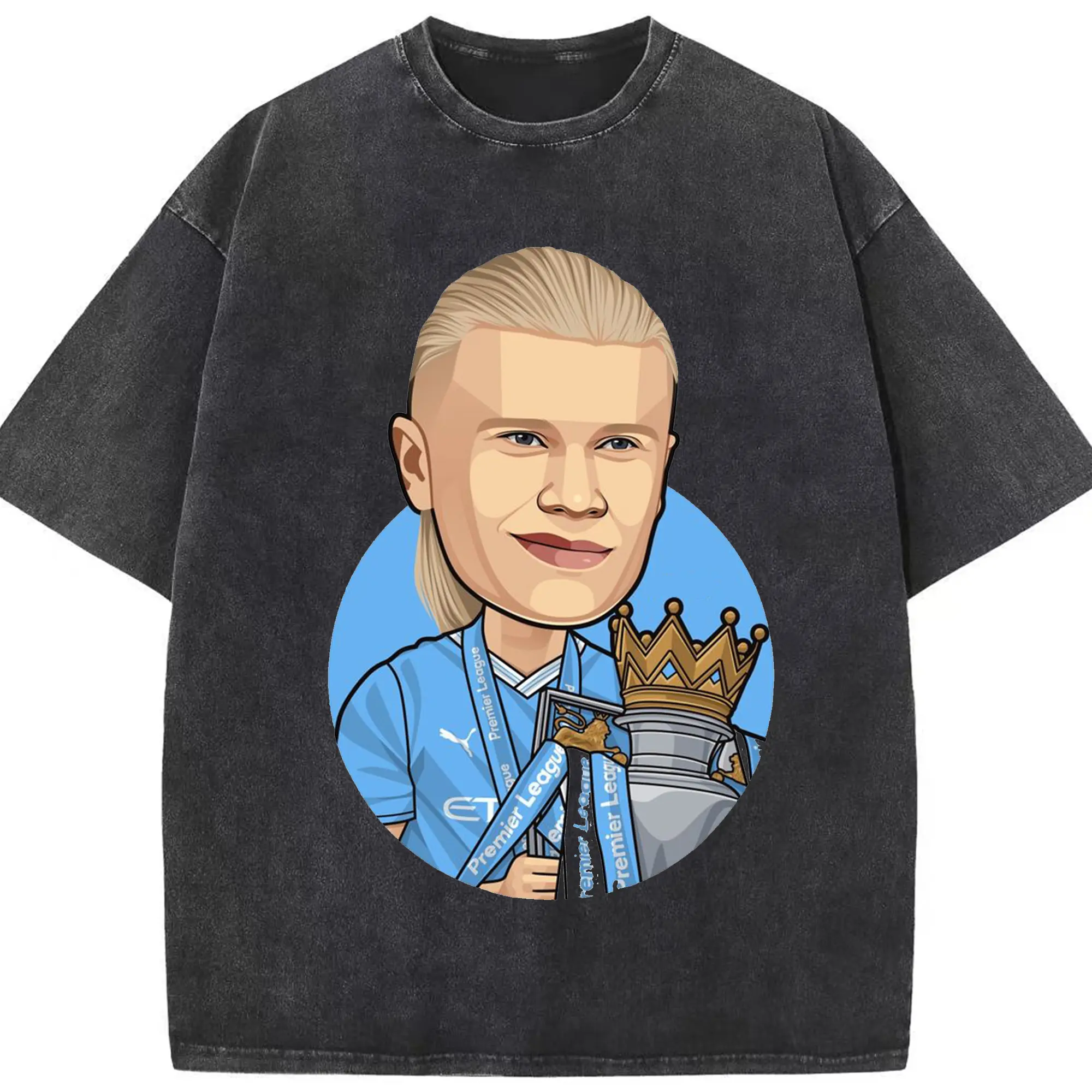 Erling Haaland Cartoon DIY Shirt - Washed Vintage Look 230g Cotton Oversized T-Shirt With Front Heat Transfer Print – Soft, Lightweight, Stylish Fit – Comfortable Casual Wear For Sports & Everyday Use