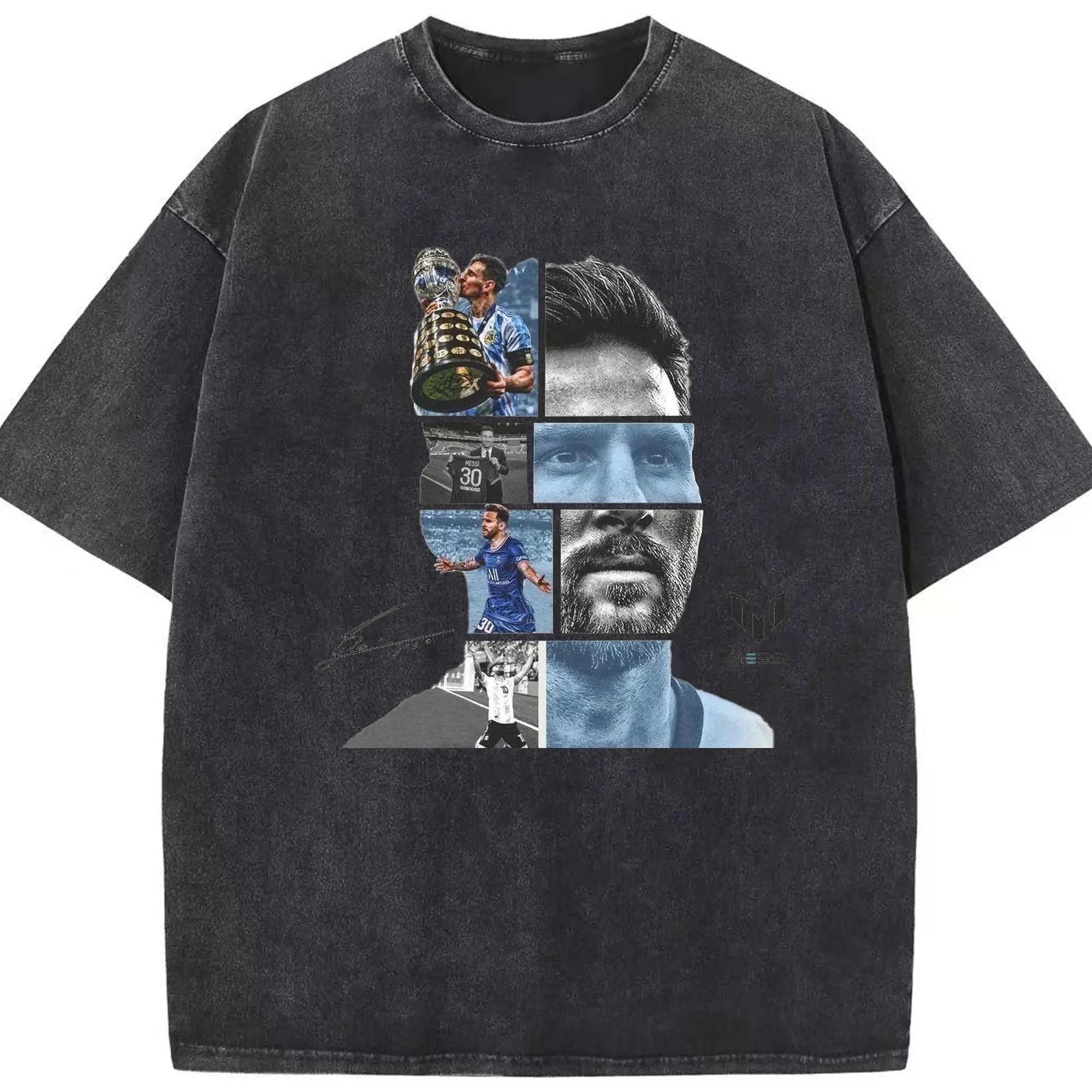 Lionel Messi Soccer Legend Collage DIY Shirt - Washed Vintage Look 230g Cotton Oversized T-Shirt With Front Heat Transfer Print – Soft, Lightweight, Stylish Fit – Comfortable Casual Wear For Sports & Everyday Use