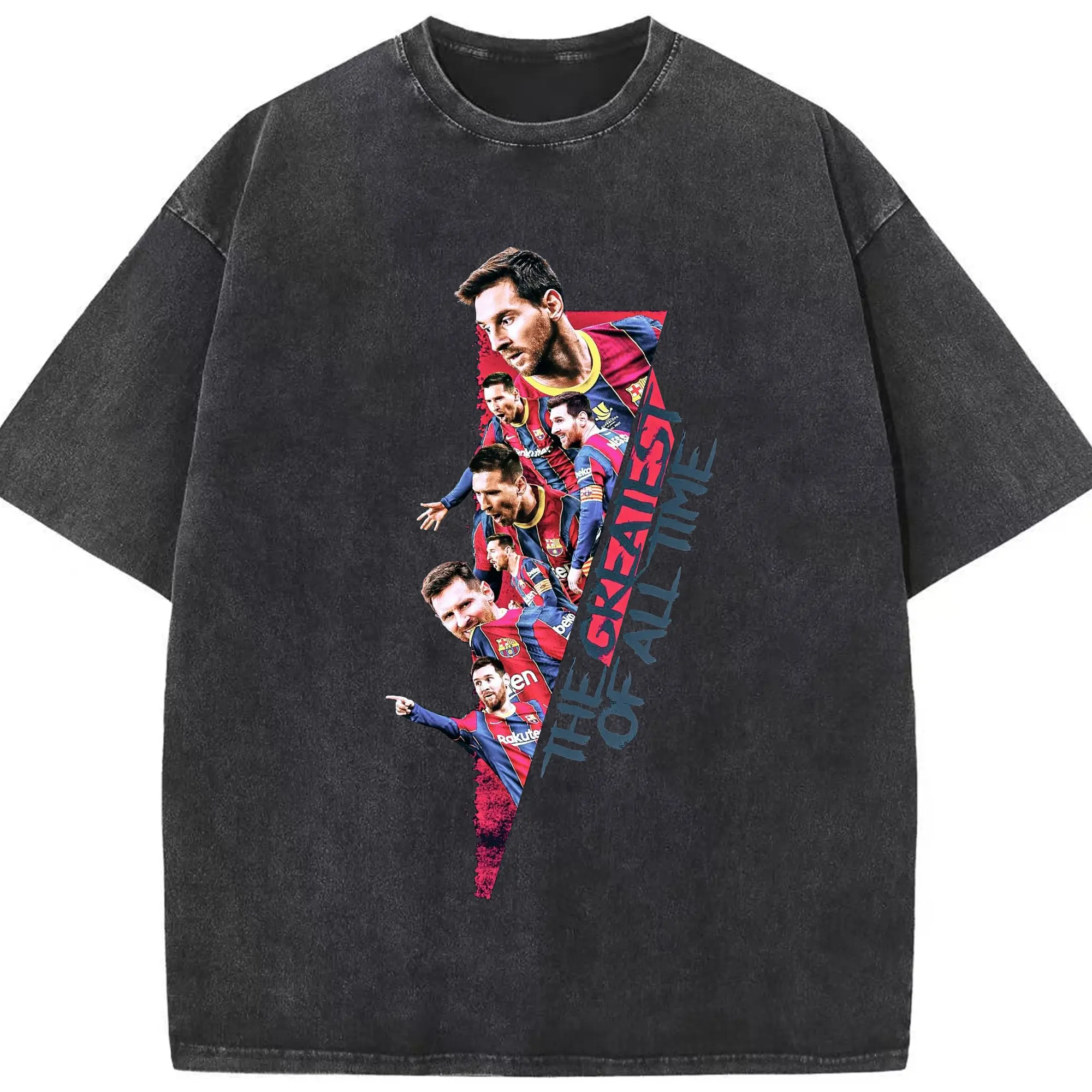 Lionel Messi Barcelona The Greatest of All Time DIY Shirt - Washed Vintage Look 230g Cotton Oversized T-Shirt With Front Heat Transfer Print – Soft, Lightweight, Stylish Fit – Comfortable Casual Wear For Sports & Everyday Use