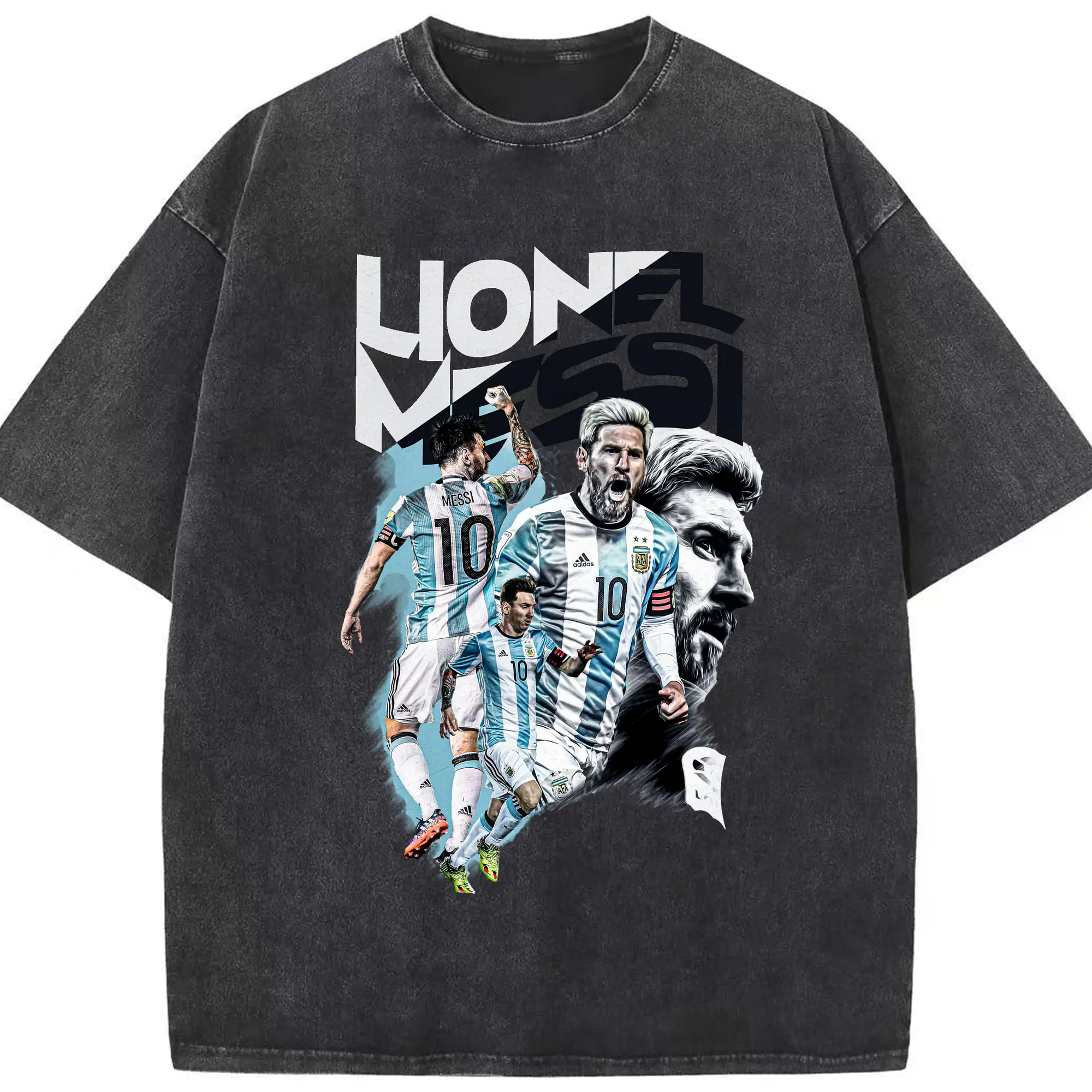 Lionel Messi Argentina National Team Soccer Legend DIY Shirt - Washed Vintage Look 230g Cotton Oversized T-Shirt With Front Heat Transfer Print – Soft, Lightweight, Stylish Fit – Comfortable Casual Wear For Sports & Everyday Use