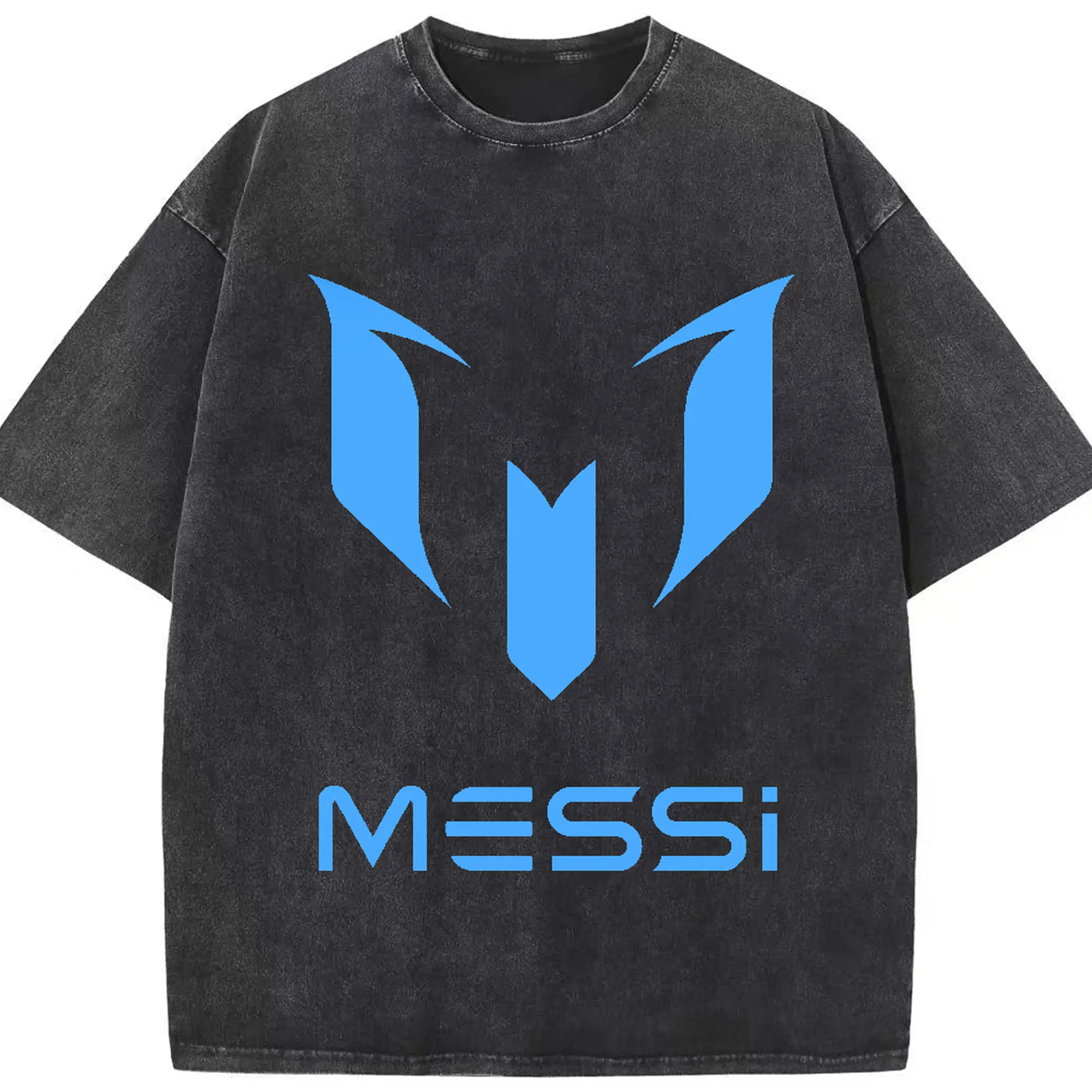 Lionel Messi Minimalist Logo DIY - Washed Vintage Look 230g Cotton Oversized T-Shirt With Front Heat Transfer Print – Soft, Lightweight, Stylish Fit – Comfortable Casual Wear For Sports & Everyday Use