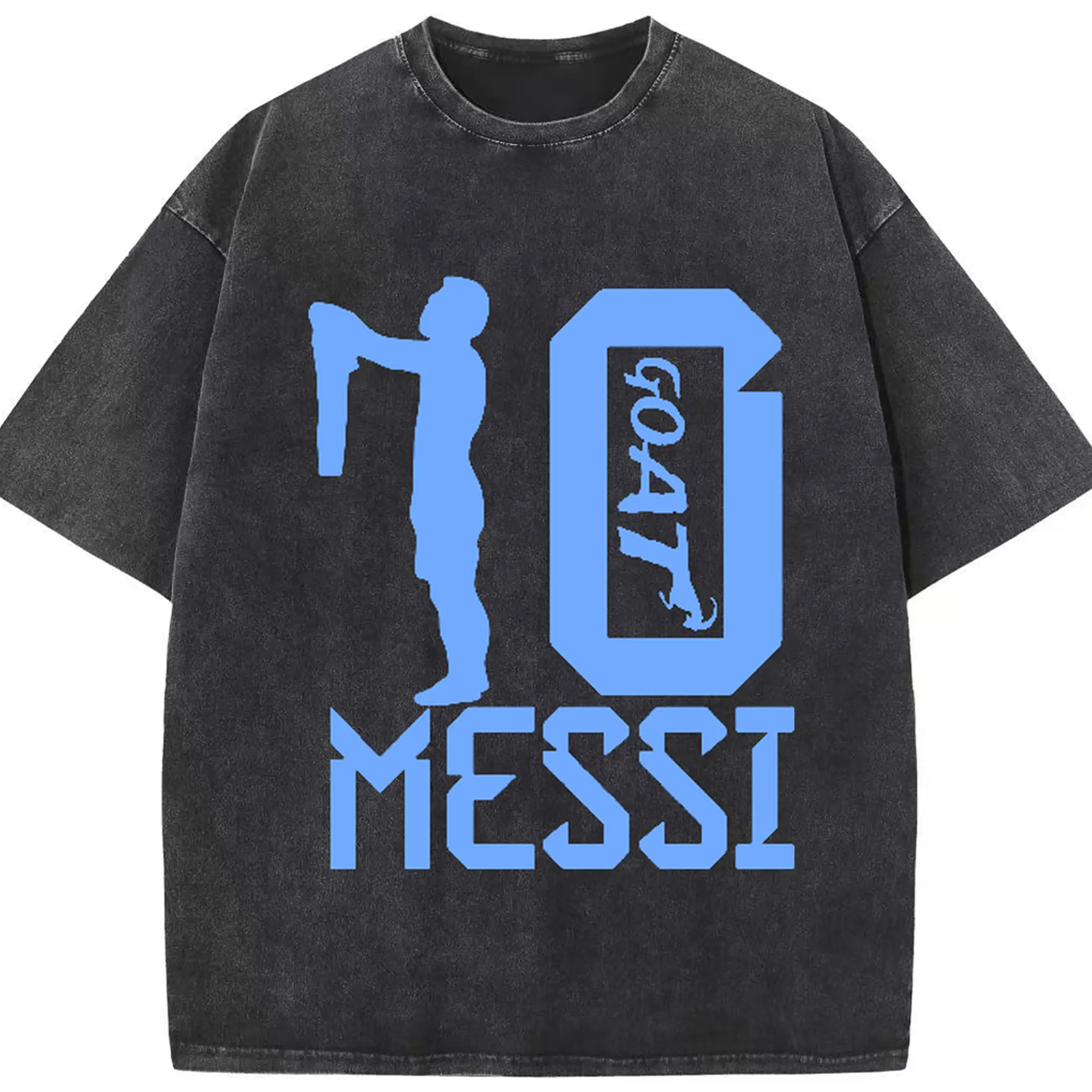 Lionel Messi #10 GOAT Soccer Legend DIY Shirt - Washed Vintage Look 230g Cotton Oversized T-Shirt With Front Heat Transfer Print – Soft, Lightweight, Stylish Fit – Comfortable Casual Wear For Sports & Everyday Use