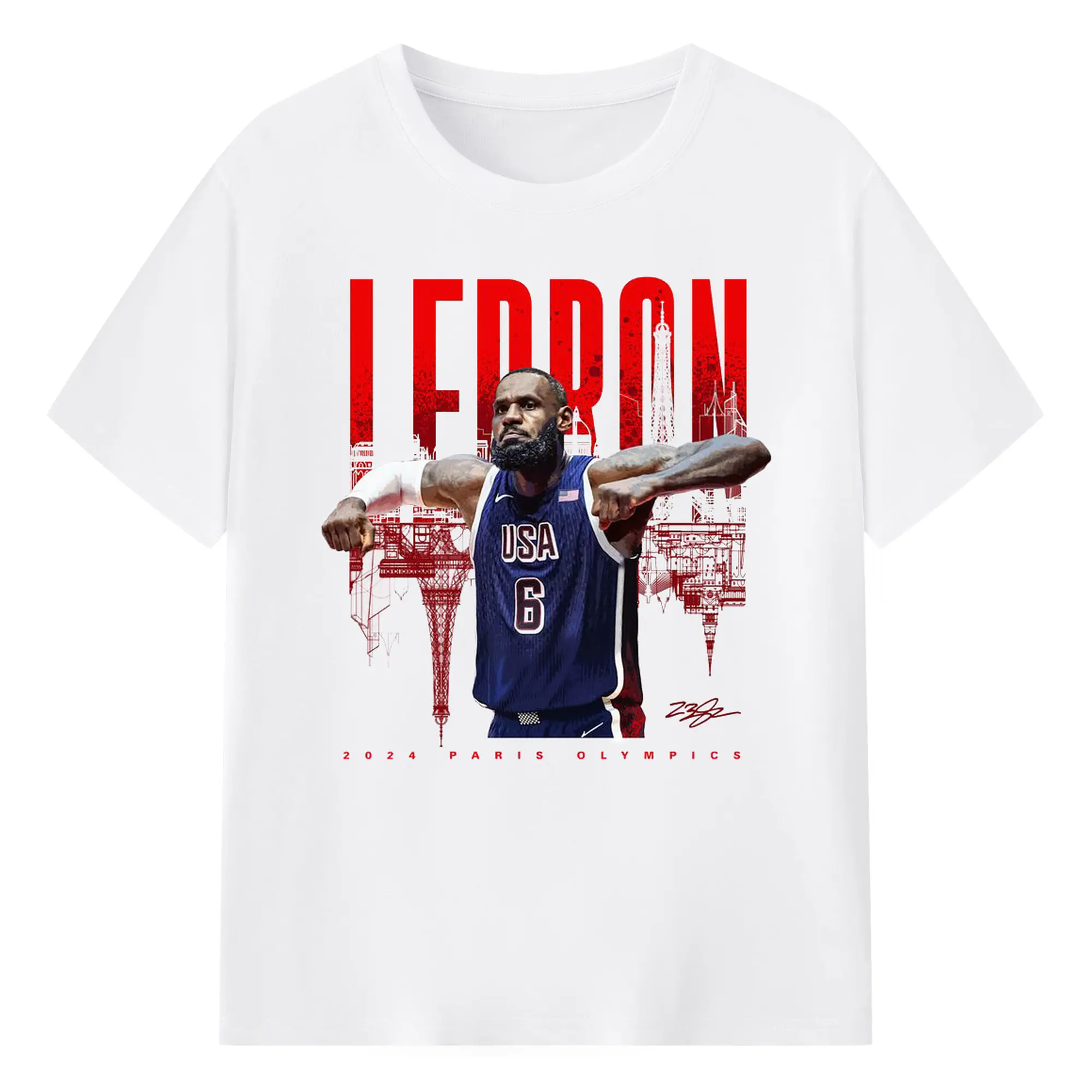 LeBron James 2024 Paris Olympics USA Jersey Shirt - 180g Cotton T-Shirt With Front Heat Transfer Print – Soft, Lightweight, Fitted Design – Comfortable Casual Wear For Sports & Everyday Use