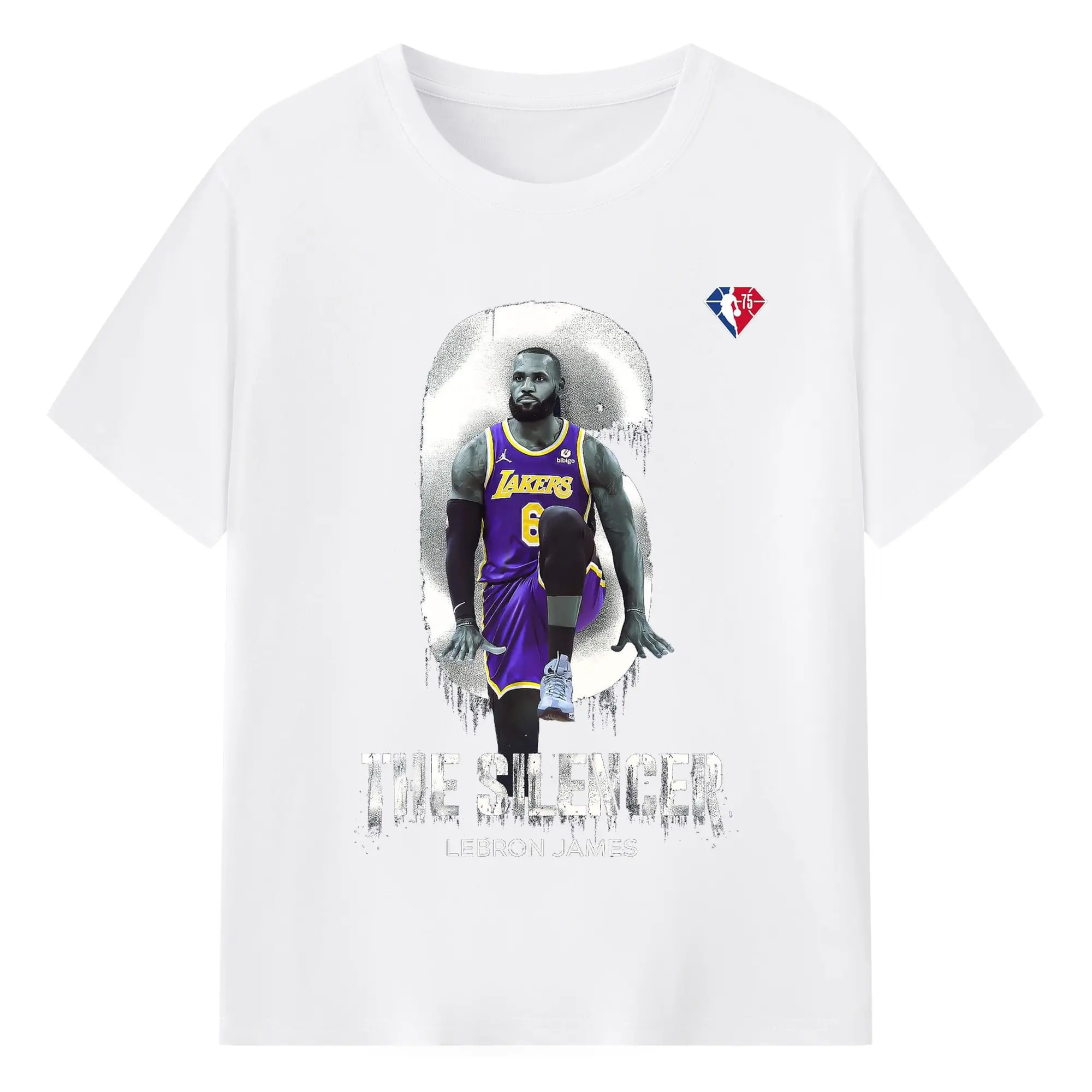 LeBron James "The Silencer" 75 Superstars Graphic Shirt - 180g Cotton T-Shirt With Front Heat Transfer Print – Soft, Lightweight, Fitted Design – Comfortable Casual Wear For Sports & Everyday Use