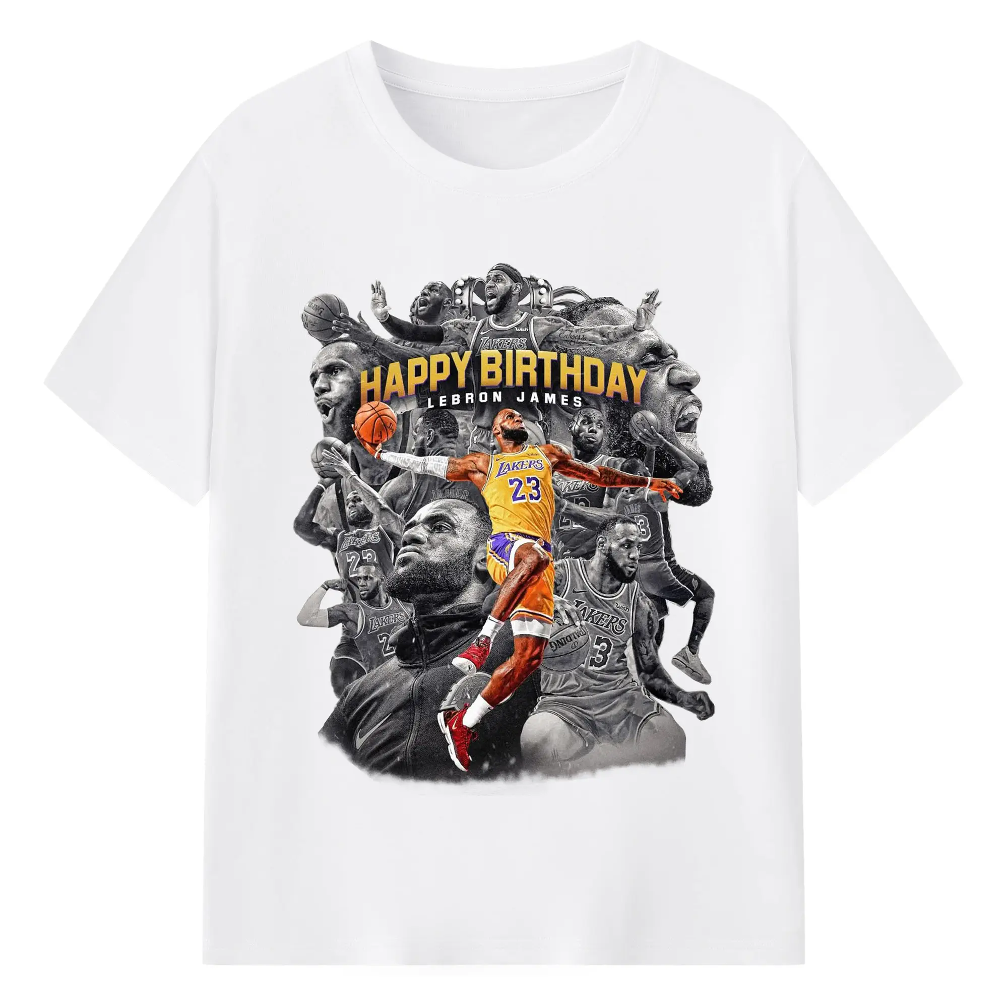 LeBron James "Happy Birthday" Limited Edition Lakers Shirt - 180g Cotton T-Shirt With Front Heat Transfer Print – Soft, Lightweight, Fitted Design – Comfortable Casual Wear For Sports & Everyday Use