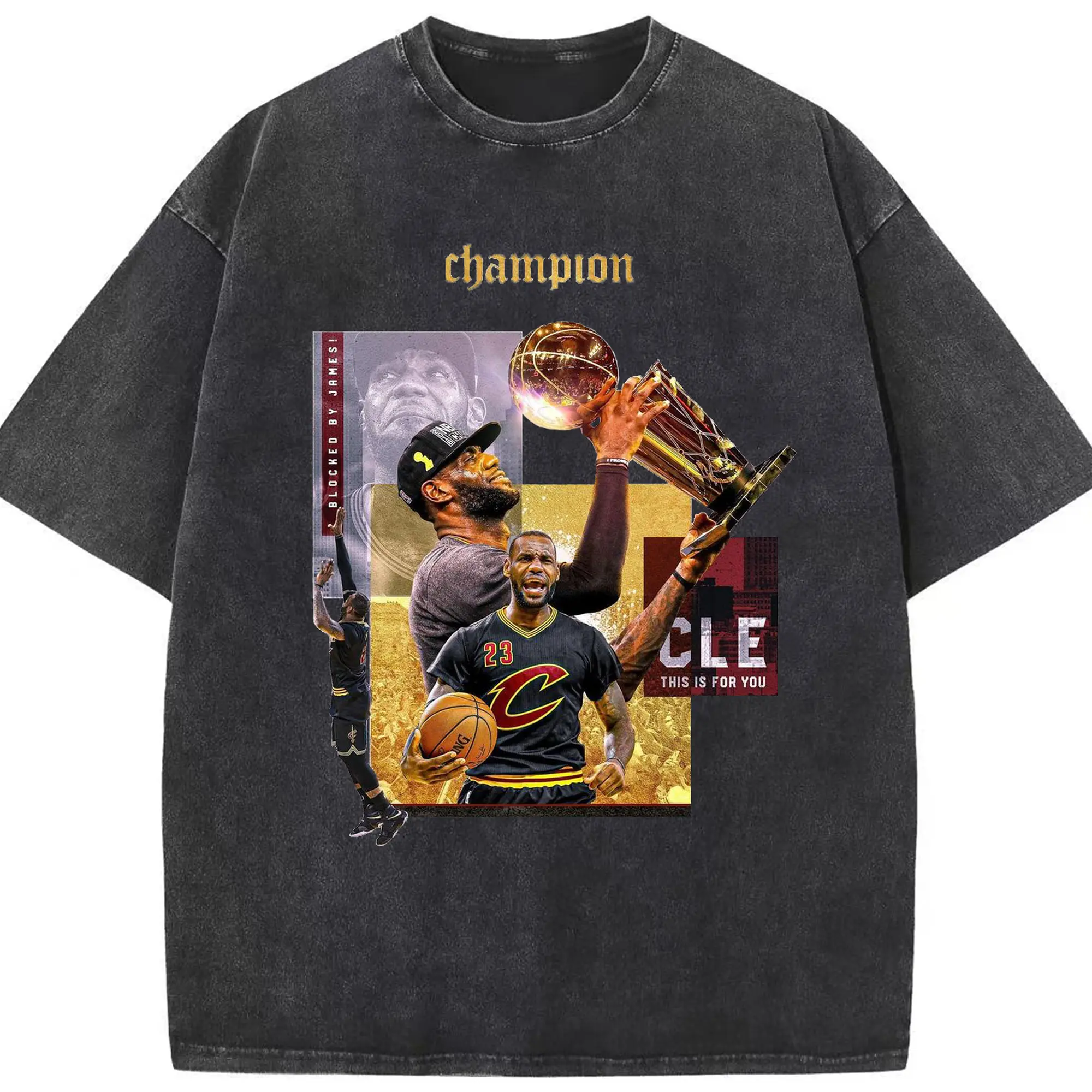 LeBron James CLE Champion “This is for You” Shirt - Washed Vintage Look 230g Cotton Oversized T-Shirt With Front Heat Transfer Print – Soft, Lightweight, Stylish Fit – Comfortable Casual Wear For Sports & Everyday Use