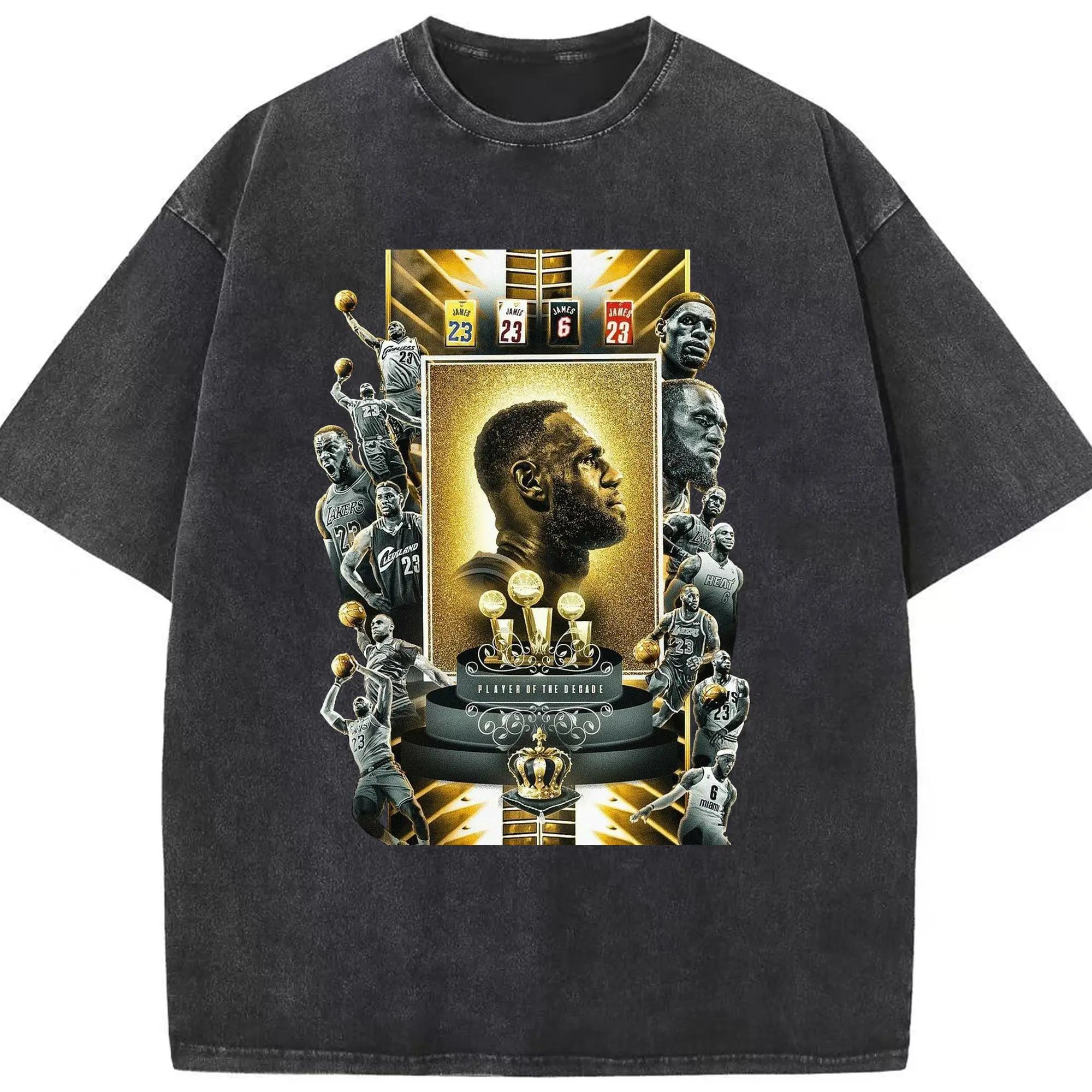 LeBron James "Player of the Decade" Limited Edition Jersey Shirt - Washed Vintage Look 230g Cotton Oversized T-Shirt With Front Heat Transfer Print – Soft, Lightweight, Stylish Fit – Comfortable Casual Wear For Sports & Everyday Use