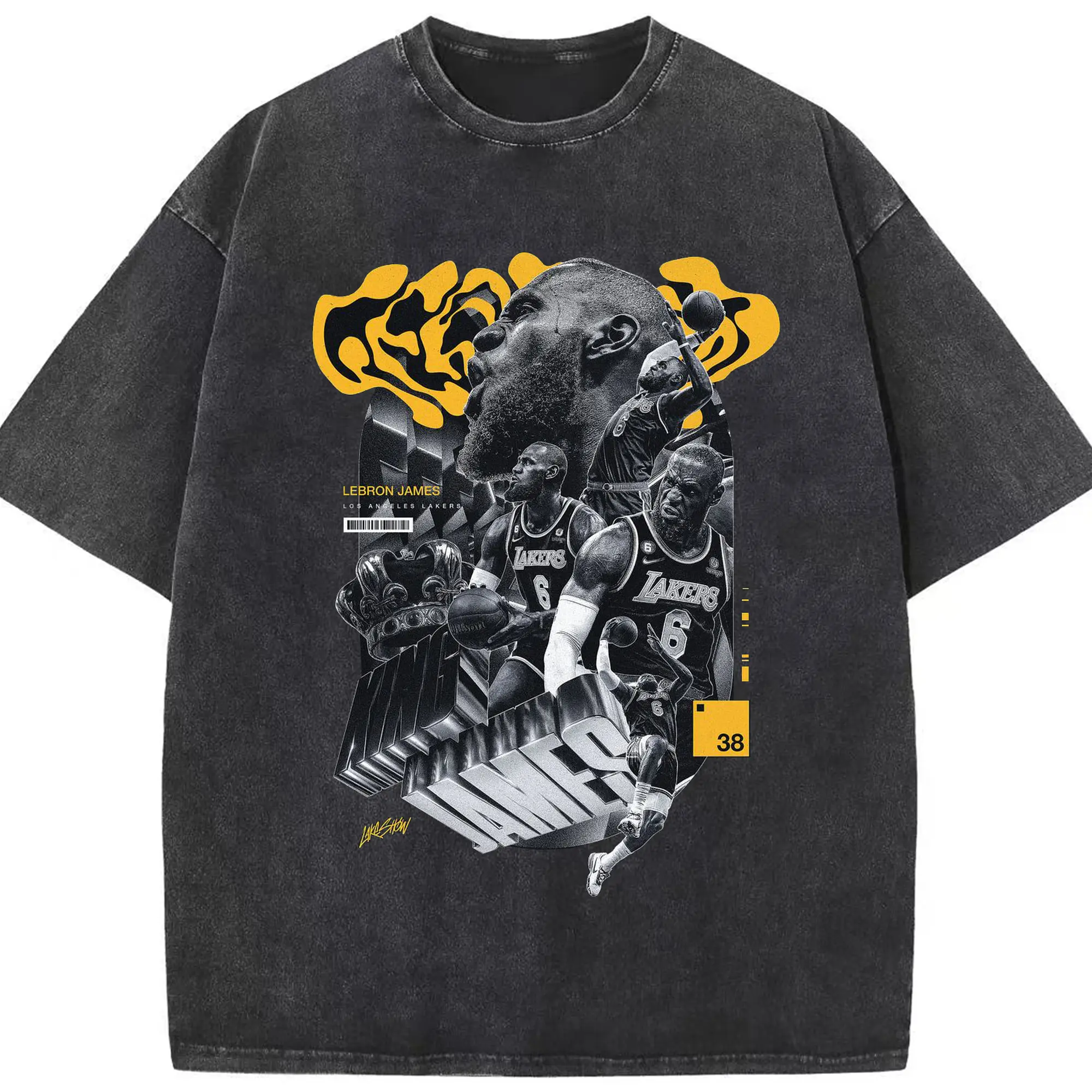 LeBron James "King James" Jersey Shirt - Washed Vintage Look 230g Cotton Oversized T-Shirt With Front Heat Transfer Print – Soft, Lightweight, Stylish Fit – Comfortable Casual Wear For Sports & Everyday Use