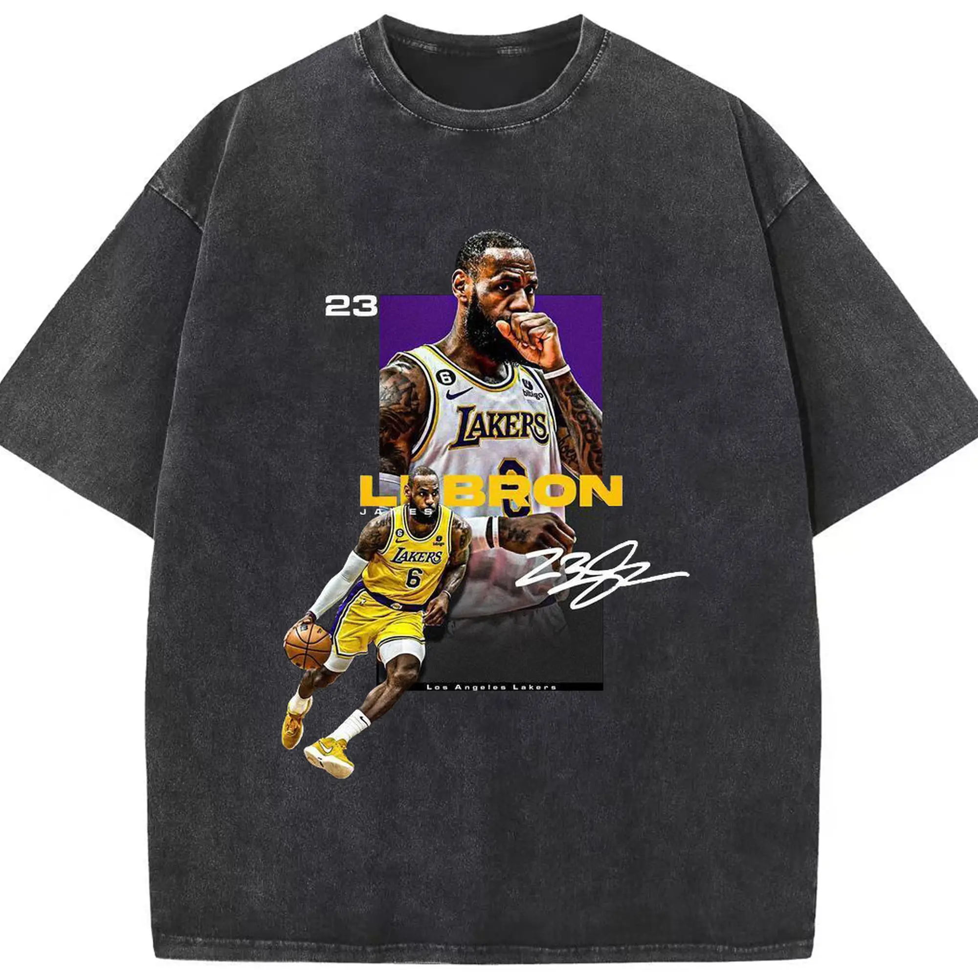 LeBron James Lakers #6 Shirt - Washed Vintage Look 230g Cotton Oversized T-Shirt With Front Heat Transfer Print – Soft, Lightweight, Stylish Fit – Comfortable Casual Wear For Sports & Everyday Use