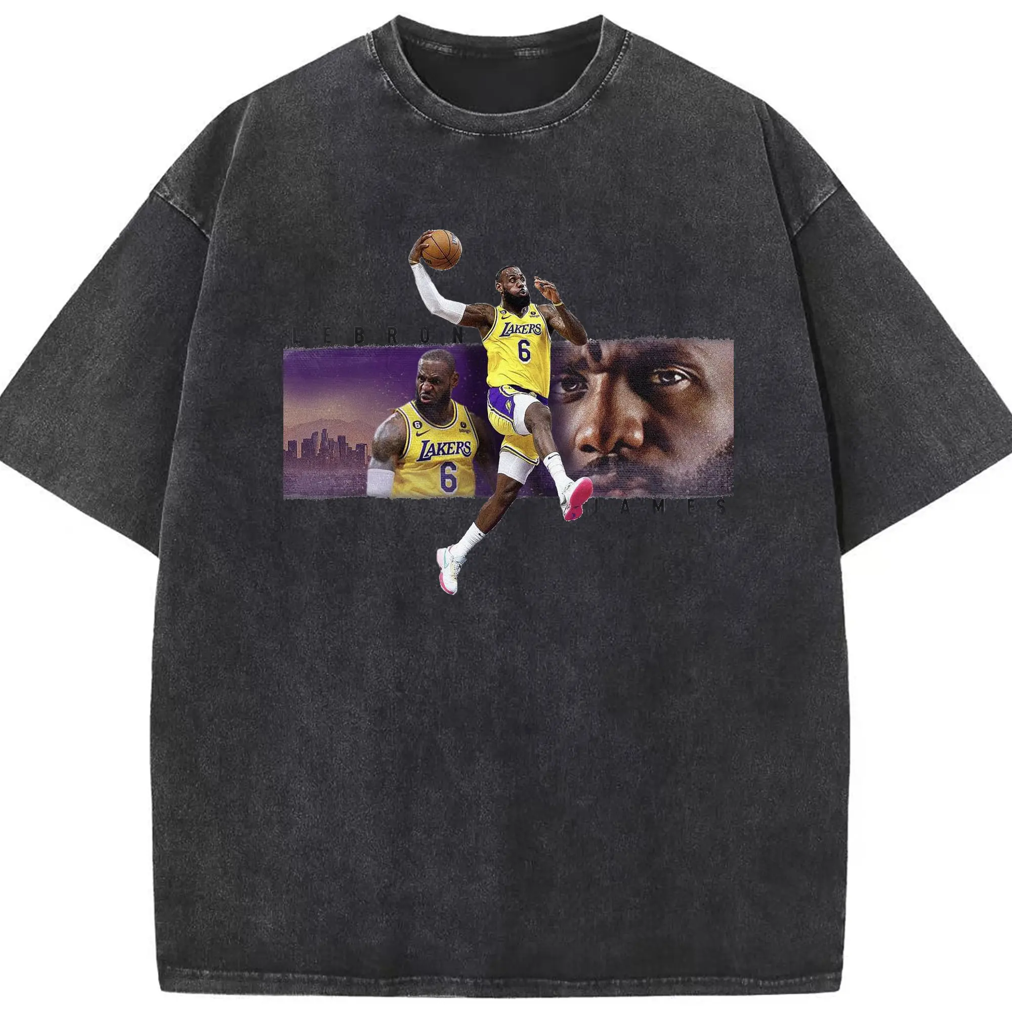LeBron James slam dunk Shirt - Washed Vintage Look 230g Cotton Oversized T-Shirt With Front Heat Transfer Print – Soft, Lightweight, Stylish Fit – Comfortable Casual Wear For Sports & Everyday Use