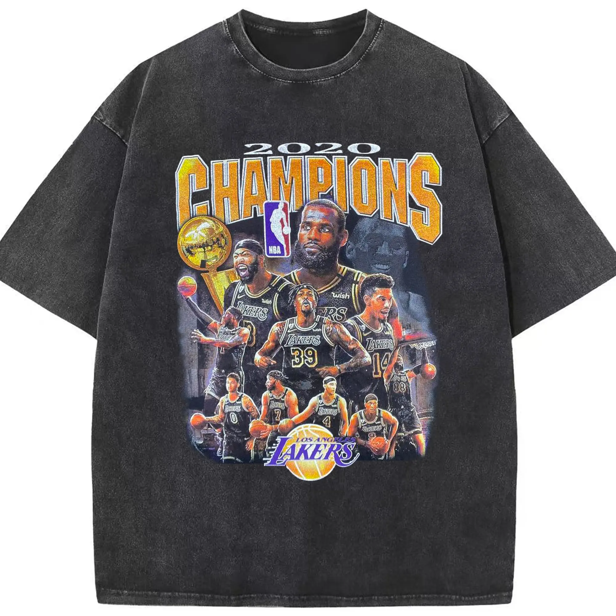 2020 NBA Champions LeBron James Lakers Limited Edition Shirt - Washed Vintage Look 230g Cotton Oversized T-Shirt With Front Heat Transfer Print – Soft, Lightweight, Stylish Fit – Comfortable Casual Wear For Sports & Everyday Use