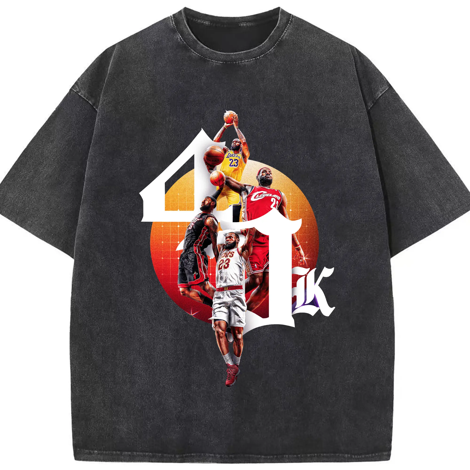 LeBron James 4 teams achieved 40,000 points Shirt - Washed Vintage Look 230g Cotton Oversized T-Shirt With Front Heat Transfer Print – Soft, Lightweight, Stylish Fit – Comfortable Casual Wear For Sports & Everyday Use