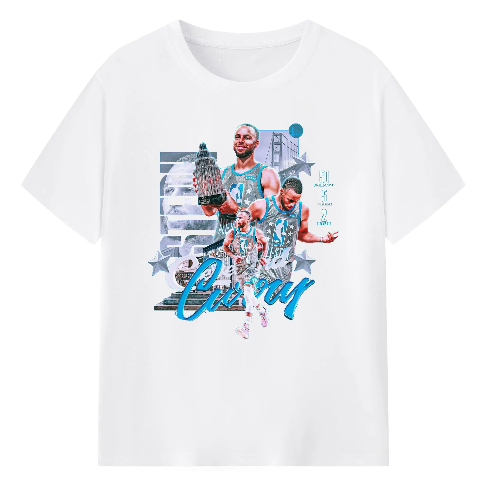 Stephen Curry 50-Point All-Star MVP Shirt - 180g Cotton T-Shirt With Front Heat Transfer Print – Soft, Lightweight, Fitted Design – Comfortable Casual Wear For Sports & Everyday Use