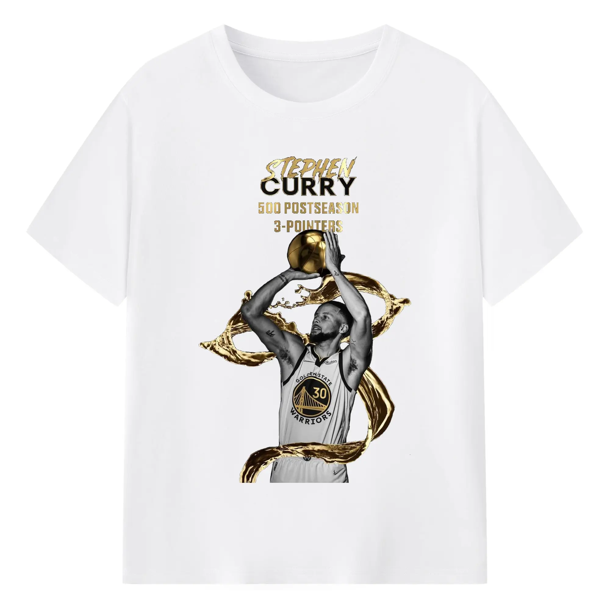 Stephen Curry 500 Playoff 3-Pointers Milestone Shirt - 180g Cotton T-Shirt With Front Heat Transfer Print – Soft, Lightweight, Fitted Design – Comfortable Casual Wear For Sports & Everyday Use