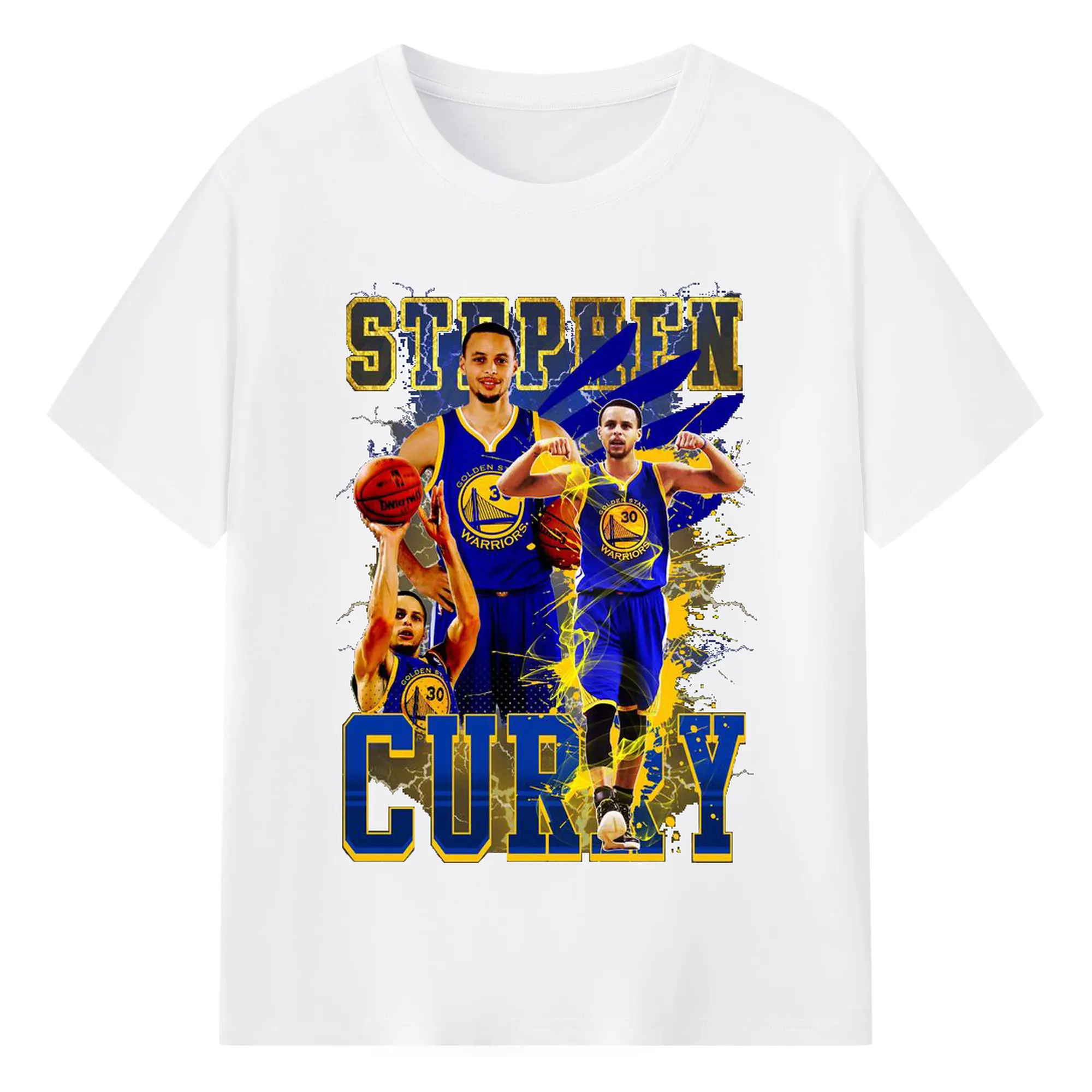 Stephen Curry 30 Classic Blue Gold Warriors Jersey Shirt - 180g Cotton T-Shirt With Front Heat Transfer Print – Soft, Lightweight, Fitted Design – Comfortable Casual Wear For Sports & Everyday Use