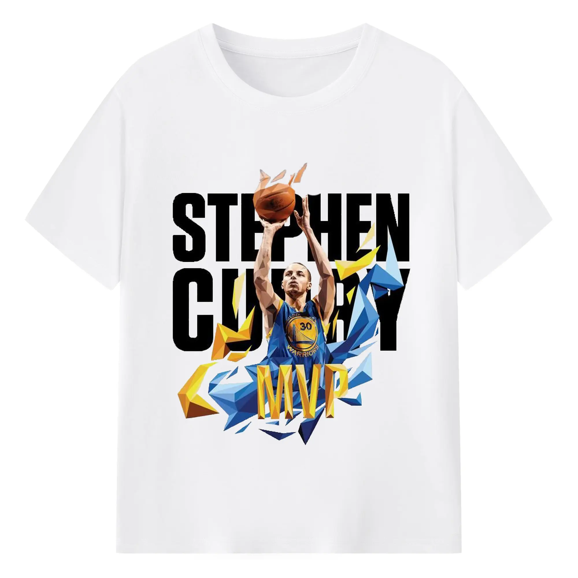 Stephen Curry MVP Polygon Art Shirt - 180g Cotton T-Shirt With Front Heat Transfer Print – Soft, Lightweight, Fitted Design – Comfortable Casual Wear For Sports & Everyday Use
