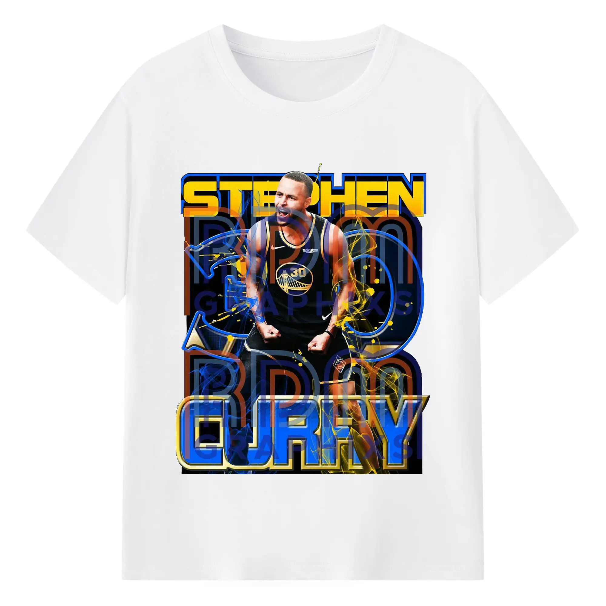 Stephen Curry Electric Blue Gold Streetwear  Victory Roar Shirt - 180g Cotton T-Shirt With Front Heat Transfer Print – Soft, Lightweight, Fitted Design – Comfortable Casual Wear For Sports & Everyday Use
