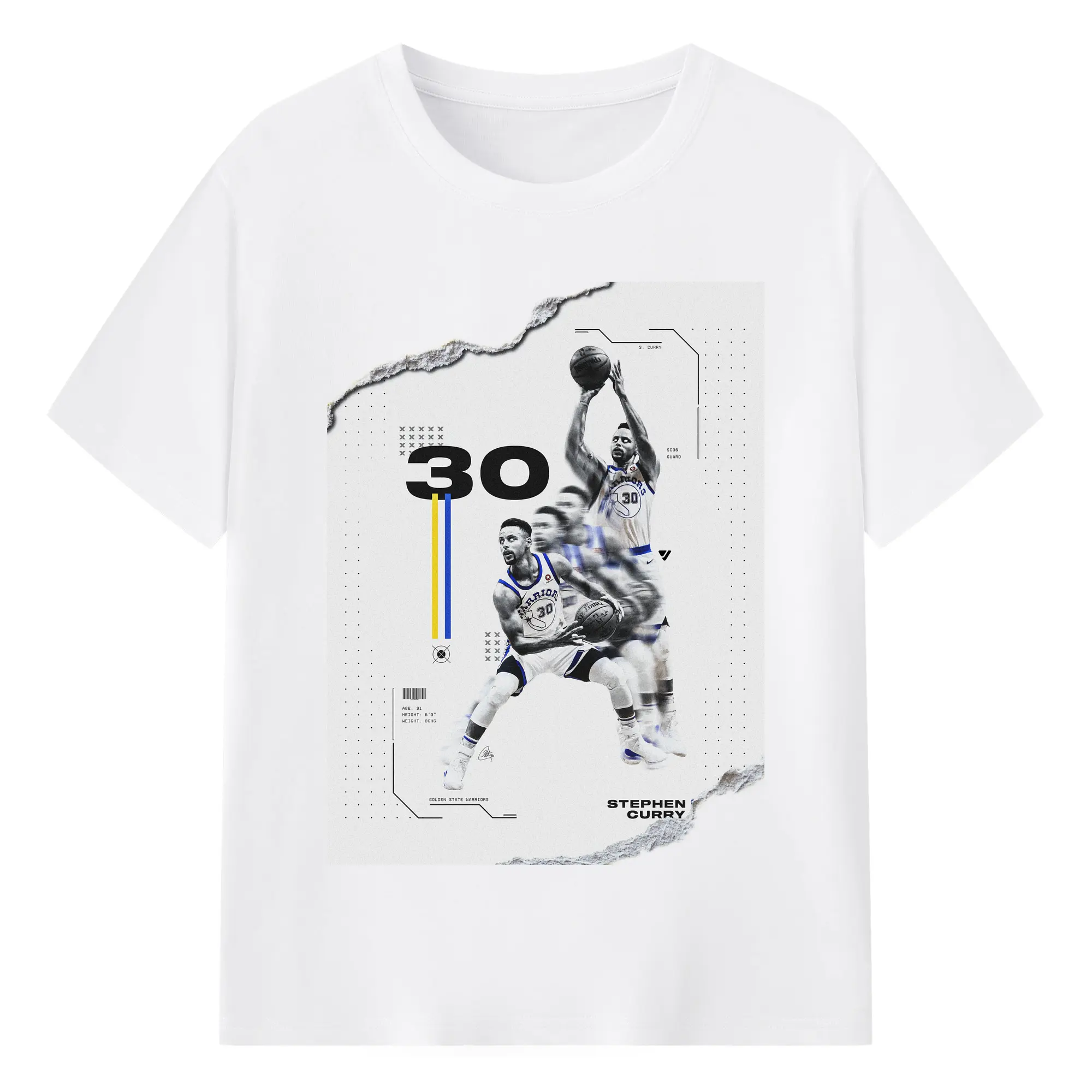 Stephen Curry #30 Shred Art Shirt - 180g Cotton T-Shirt With Front Heat Transfer Print – Soft, Lightweight, Fitted Design – Comfortable Casual Wear For Sports & Everyday Use