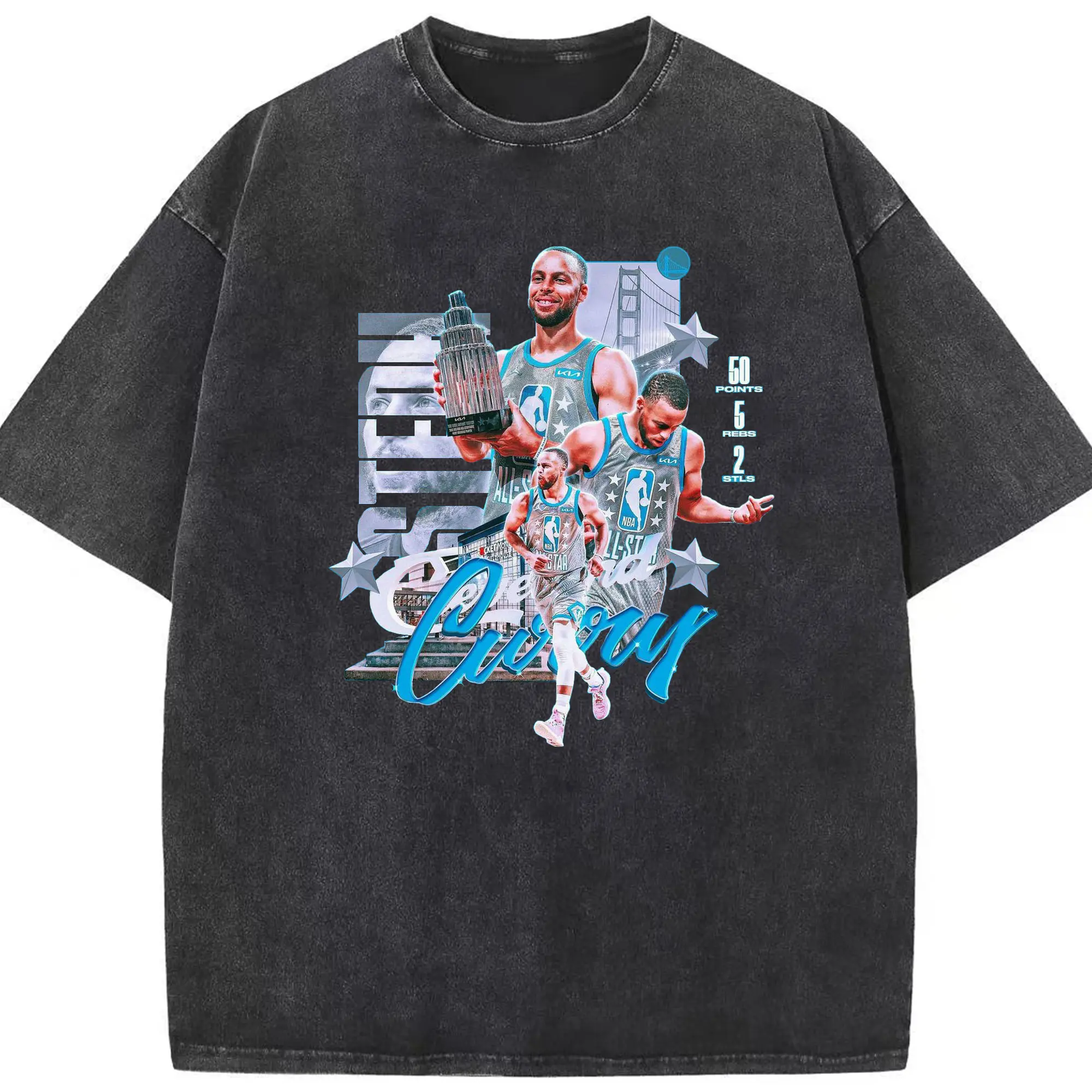 Stephen Curry 50-Point All-Star MVP Shirt - Washed Vintage Look 230g Cotton Oversized T-Shirt With Front Heat Transfer Print – Soft, Lightweight, Stylish Fit – Comfortable Casual Wear For Sports & Everyday Use