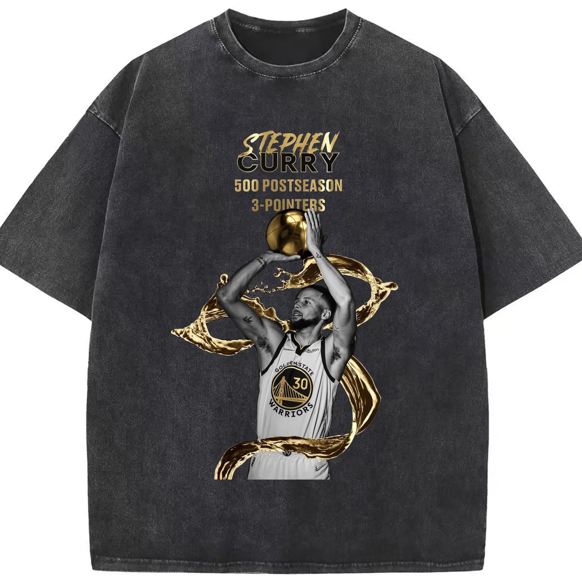 Stephen Curry 500 Playoff 3-Pointers Milestone Shirt - Washed Vintage Look 230g Cotton Oversized T-Shirt With Front Heat Transfer Print – Soft, Lightweight, Stylish Fit – Comfortable Casual Wear For Sports & Everyday Use