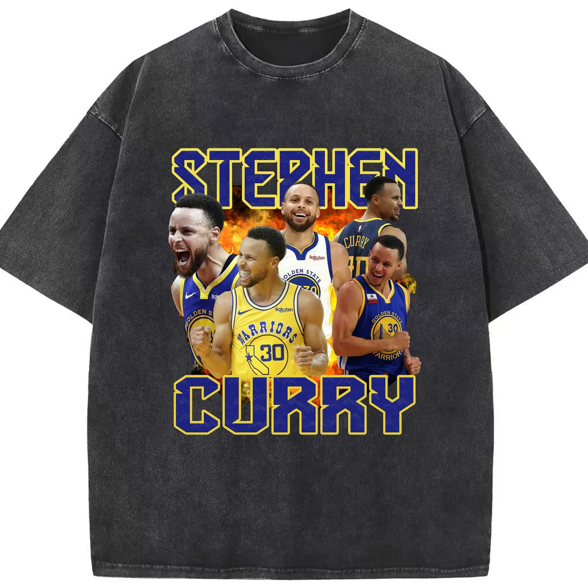 Stephen Curry Warrior Fire Shirt - Washed Vintage Look 230g Cotton Oversized T-Shirt With Front Heat Transfer Print – Soft, Lightweight, Stylish Fit – Comfortable Casual Wear For Sports & Everyday Use