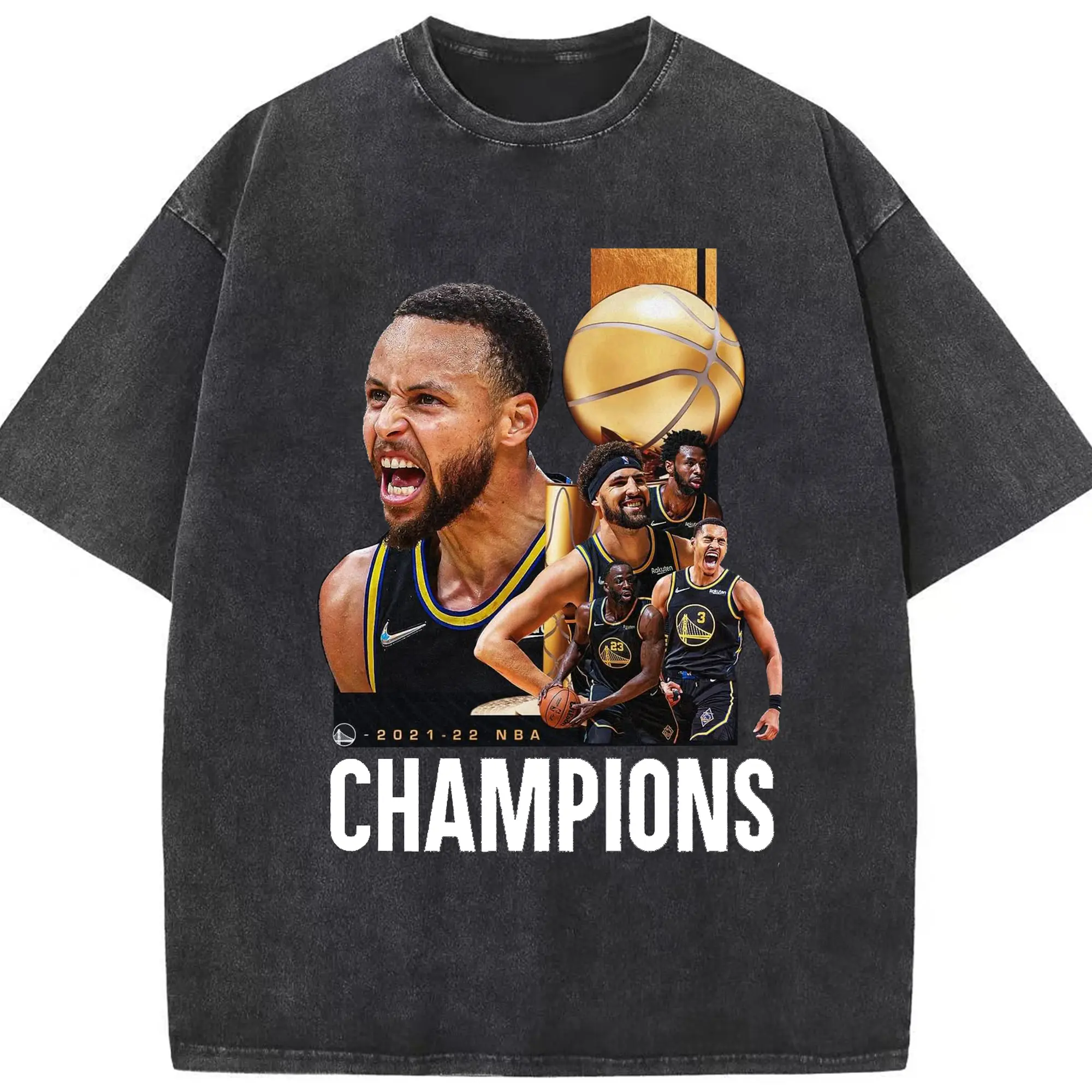 Curry & Warriors Dynasty 2022 Championship Shirt - Washed Vintage Look 230g Cotton Oversized T-Shirt With Front Heat Transfer Print – Soft, Lightweight, Stylish Fit – Comfortable Casual Wear For Sports & Everyday Use