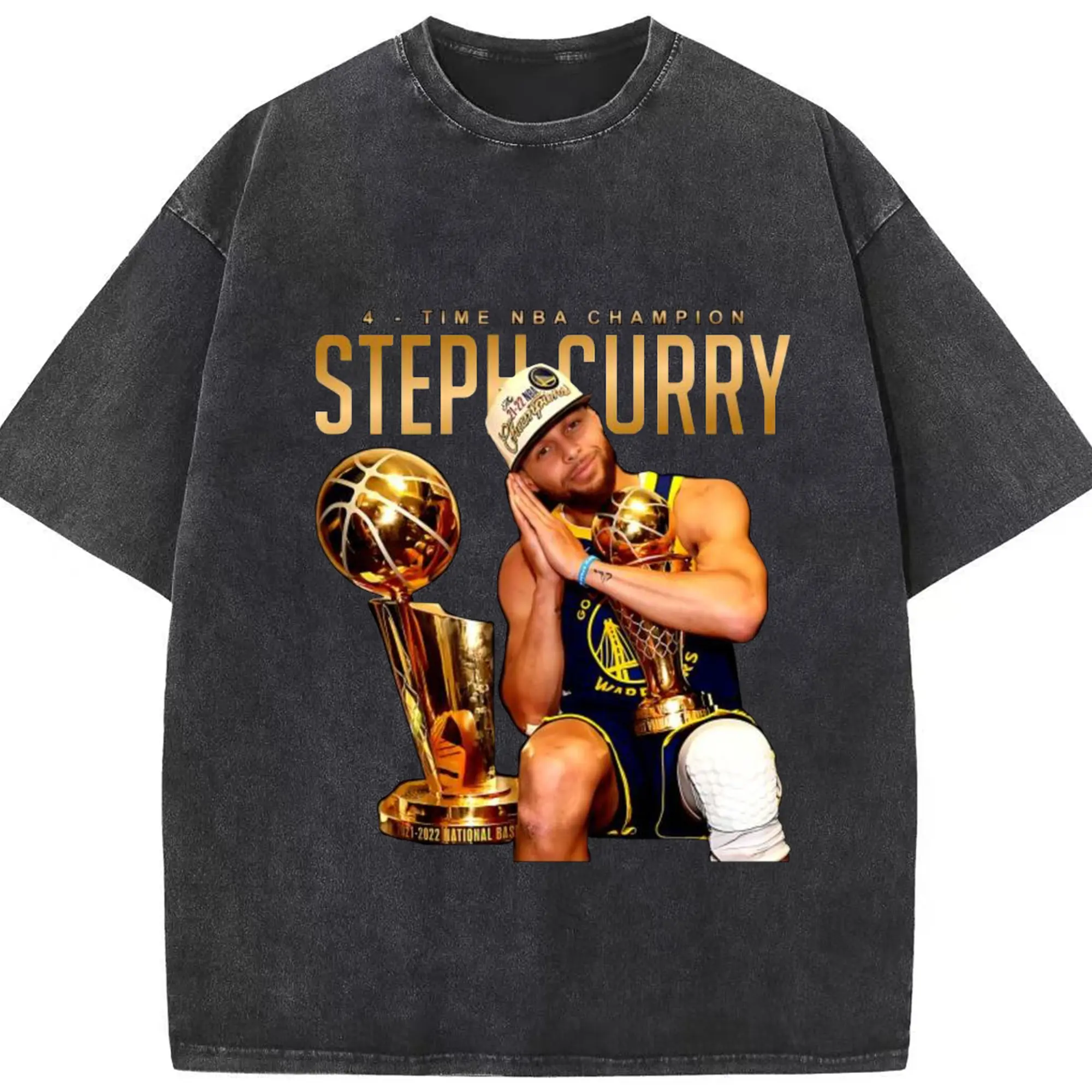Stephen Curry 4-Time NBA Champion Shirt - Washed Vintage Look 230g Cotton Oversized T-Shirt With Front Heat Transfer Print – Soft, Lightweight, Stylish Fit – Comfortable Casual Wear For Sports & Everyday Use