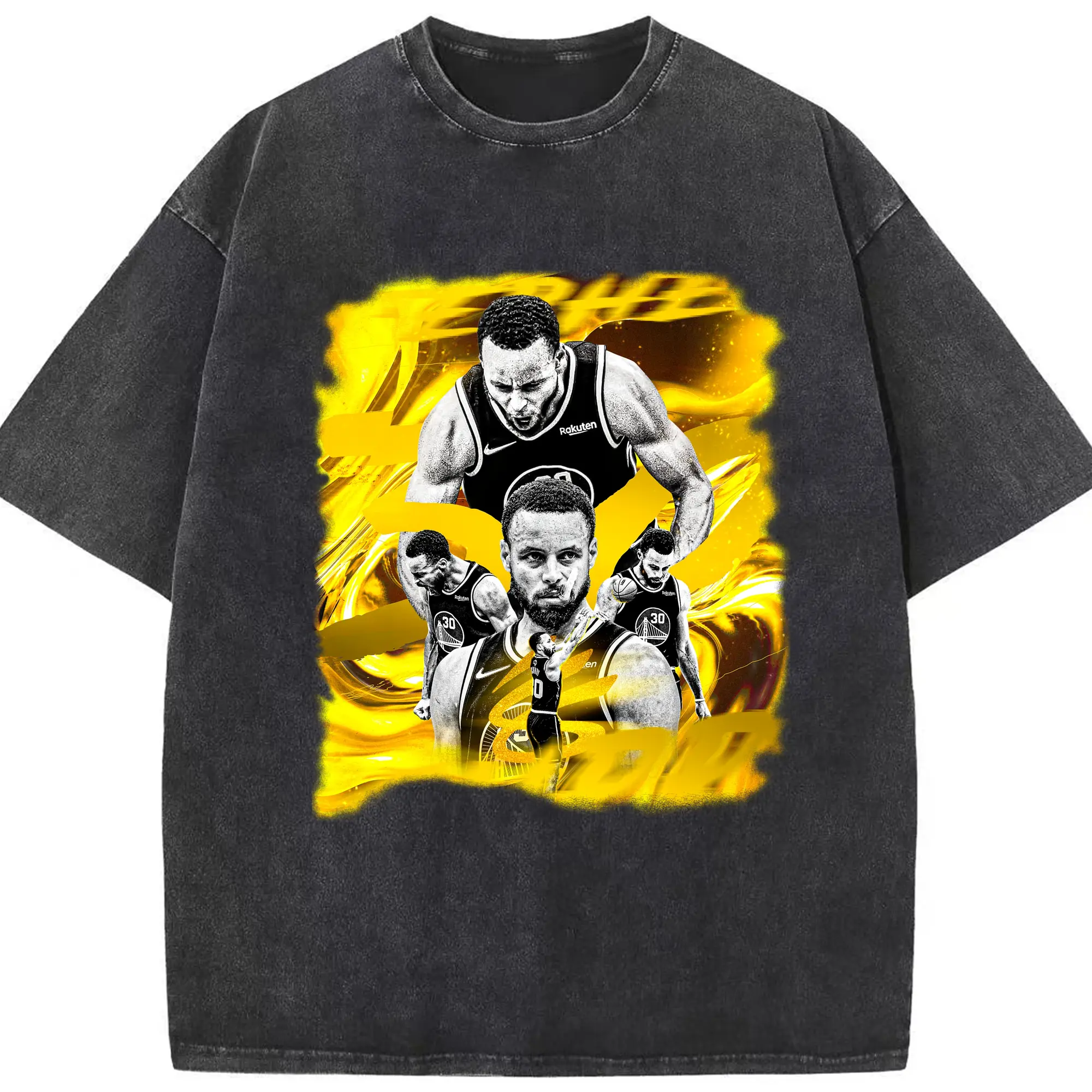 Stephen Curry Golden Swirl Art Shirt - Washed Vintage Look 230g Cotton Oversized T-Shirt With Front Heat Transfer Print – Soft, Lightweight, Stylish Fit – Comfortable Casual Wear For Sports & Everyday Use
