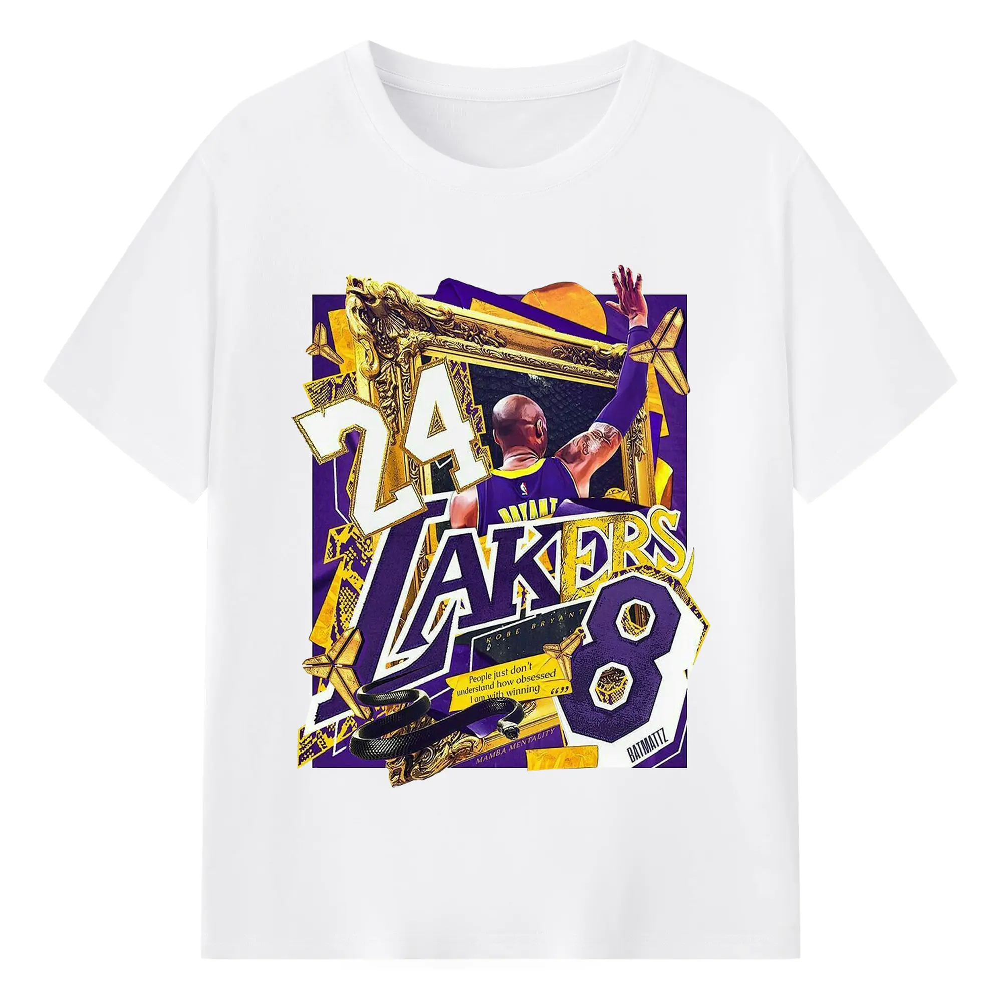 Kobe Bryant Lakers 24 & 8 Mamba Mentality Shirt - 180g Cotton T-Shirt With Front Heat Transfer Print – Soft, Lightweight, Fitted Design – Comfortable Casual Wear For Sports & Everyday Use
