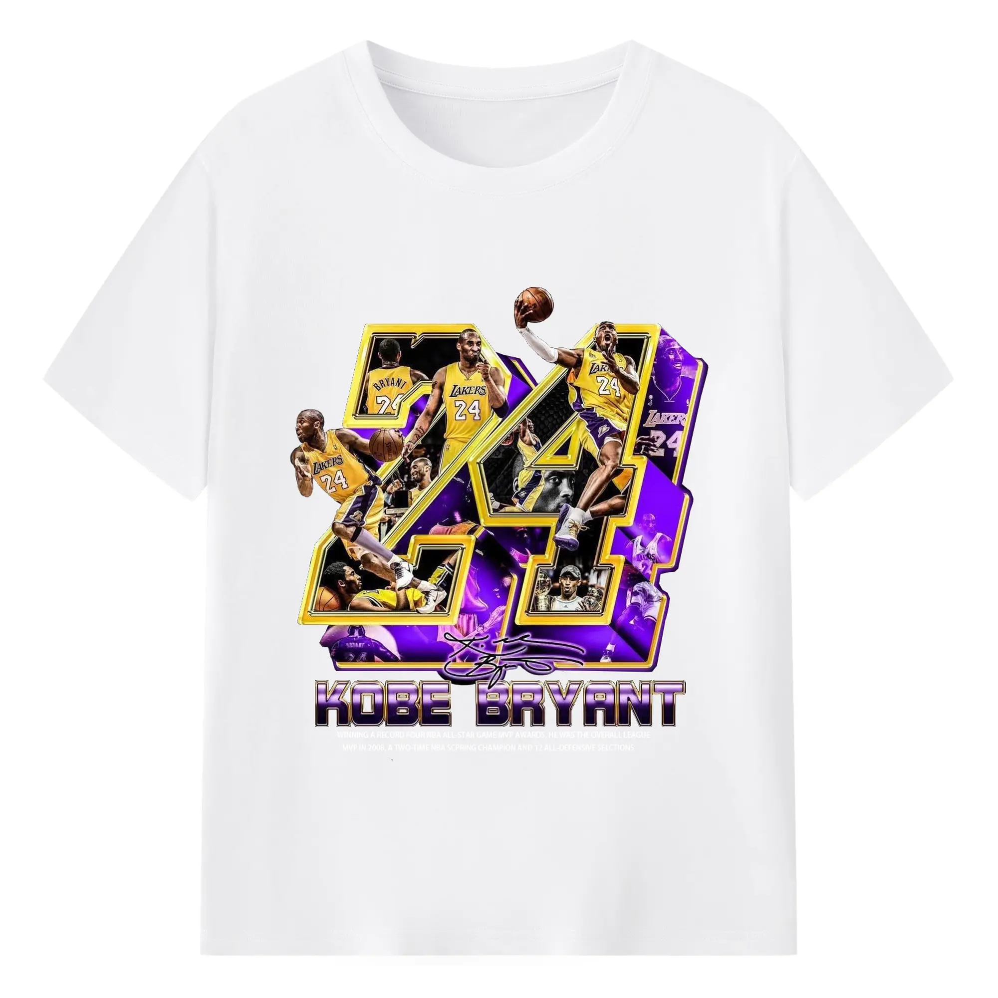 Kobe Bryant No. 24 close-up - 180g Cotton T-Shirt With Front Heat Transfer Print – Soft, Lightweight, Fitted Design – Comfortable Casual Wear For Sports & Everyday Use