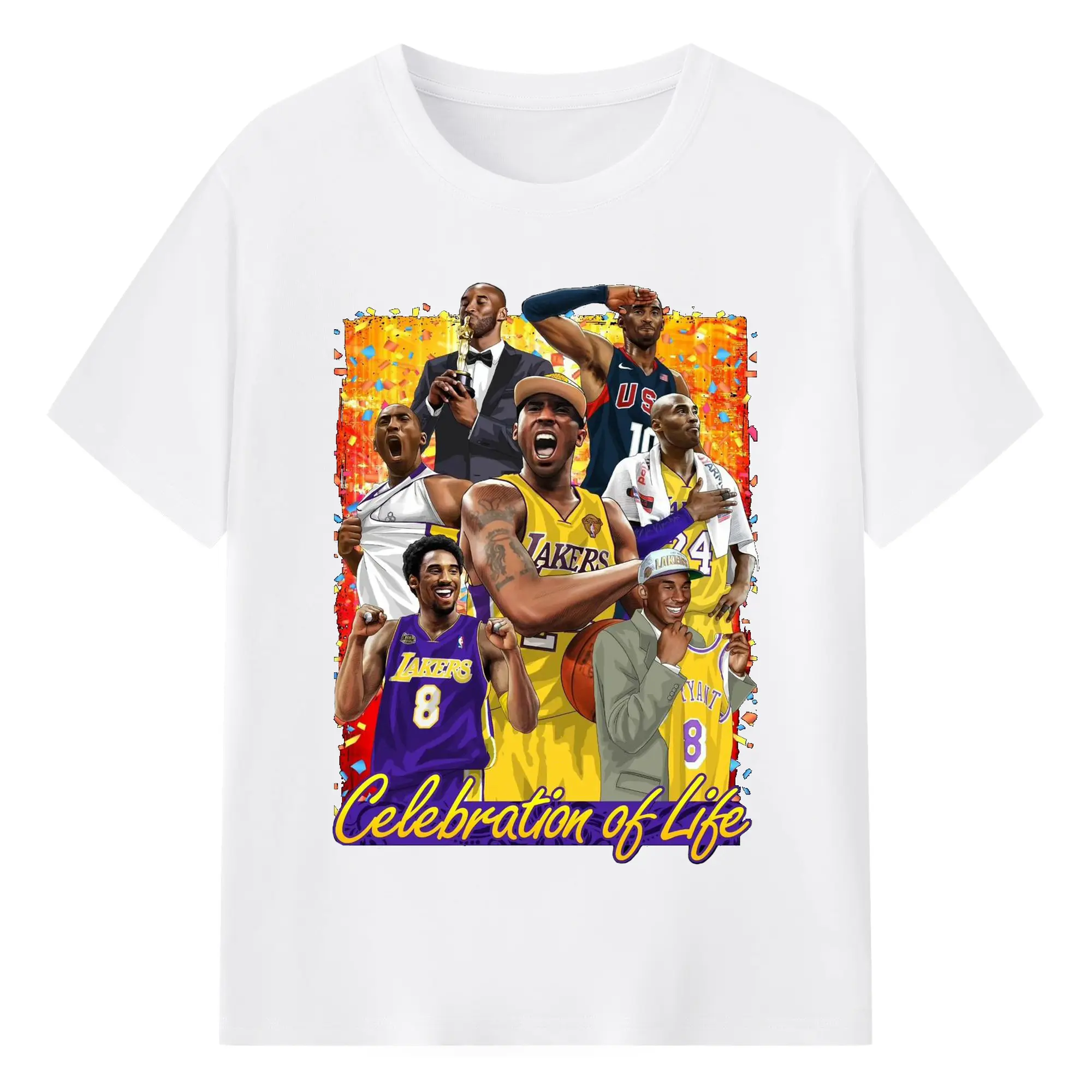 Kobe Bryant Life Celebration Shirt - 180g Cotton T-Shirt With Front Heat Transfer Print – Soft, Lightweight, Fitted Design – Comfortable Casual Wear For Sports & Everyday Use