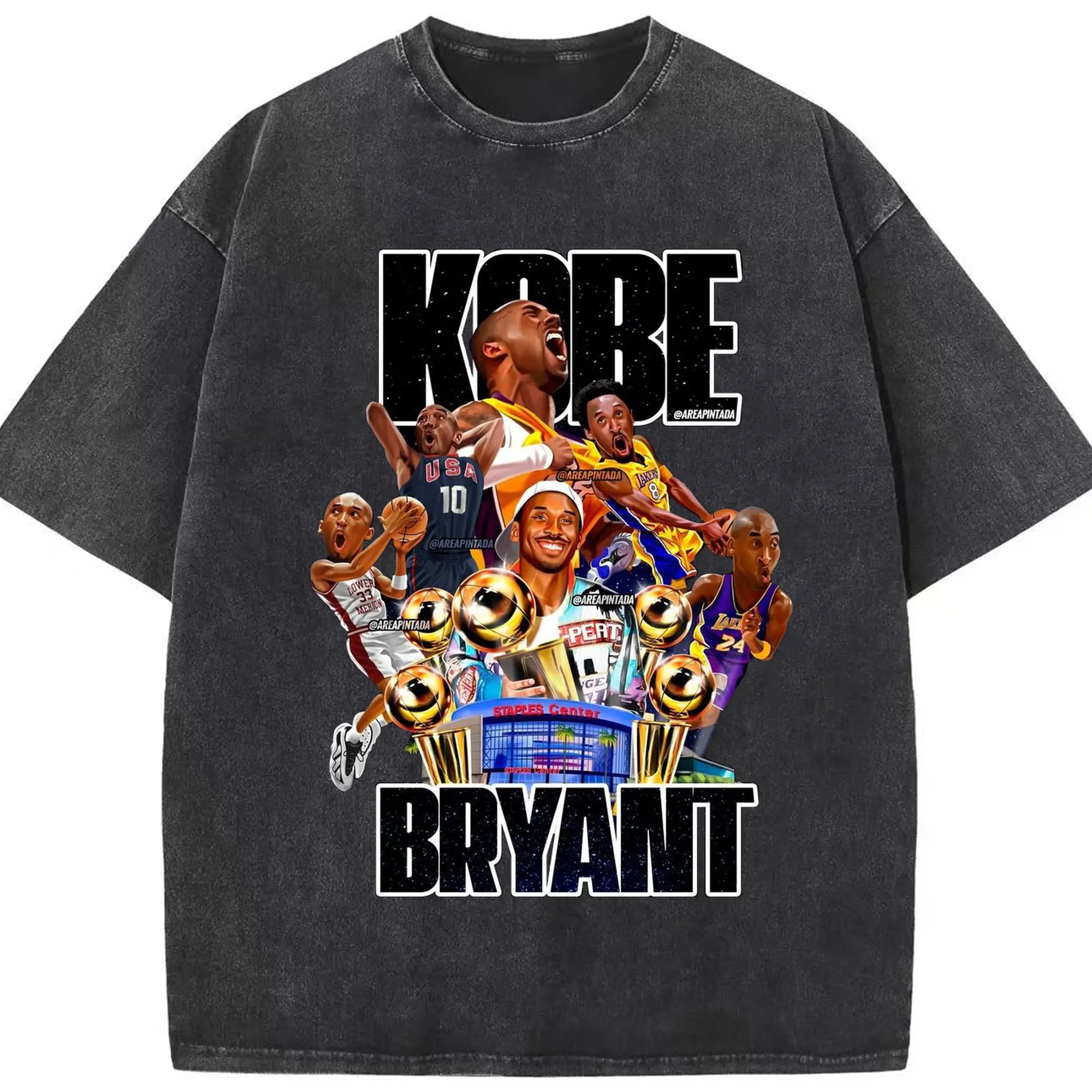 Kobe Bryant's five titles at Crypto.com Arena Shirt - Washed Vintage Look 230g Cotton Oversized T-Shirt With Front Heat Transfer Print – Soft, Lightweight, Stylish Fit – Comfortable Casual Wear For Sports & Everyday Use