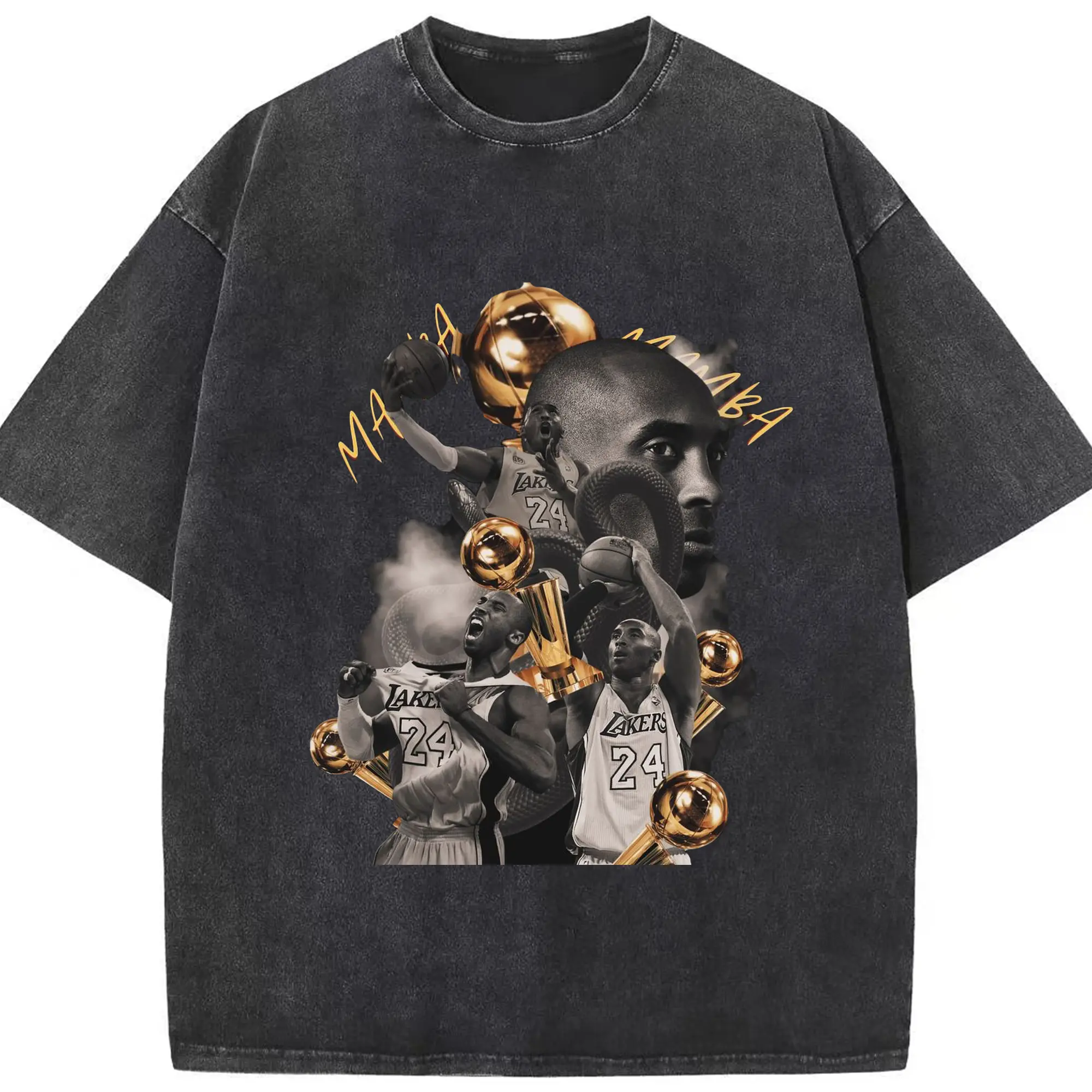 Honor Kobe Bryant with this "Mamba" Championship Shirt - Washed Vintage Look 230g Cotton Oversized T-Shirt With Front Heat Transfer Print – Soft, Lightweight, Stylish Fit – Comfortable Casual Wear For Sports & Everyday Use