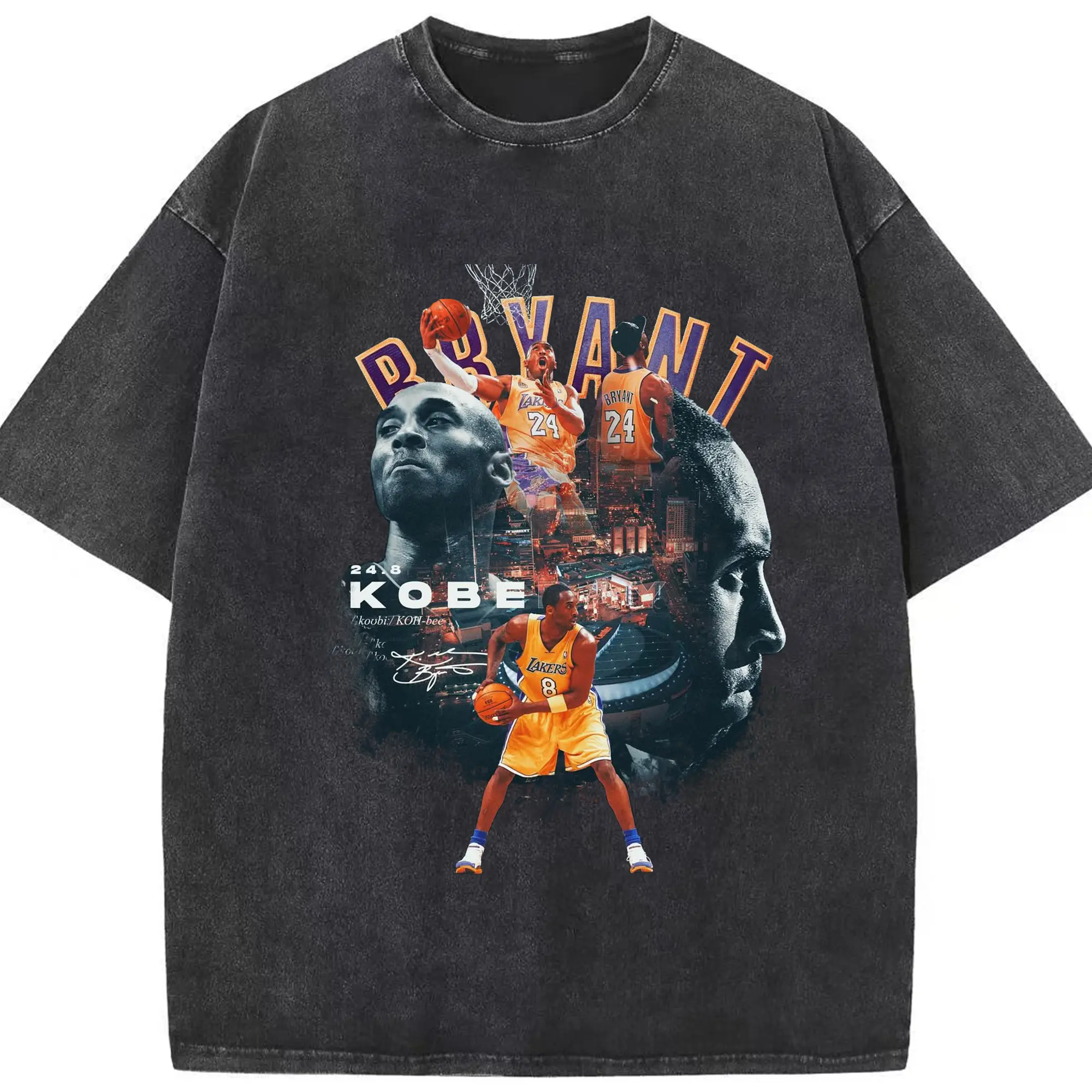 Honor the Black Mamba Lakers Limited Edition - Washed Vintage Look 230g Cotton Oversized T-Shirt With Front Heat Transfer Print – Soft, Lightweight, Stylish Fit – Comfortable Casual Wear For Sports & Everyday Use