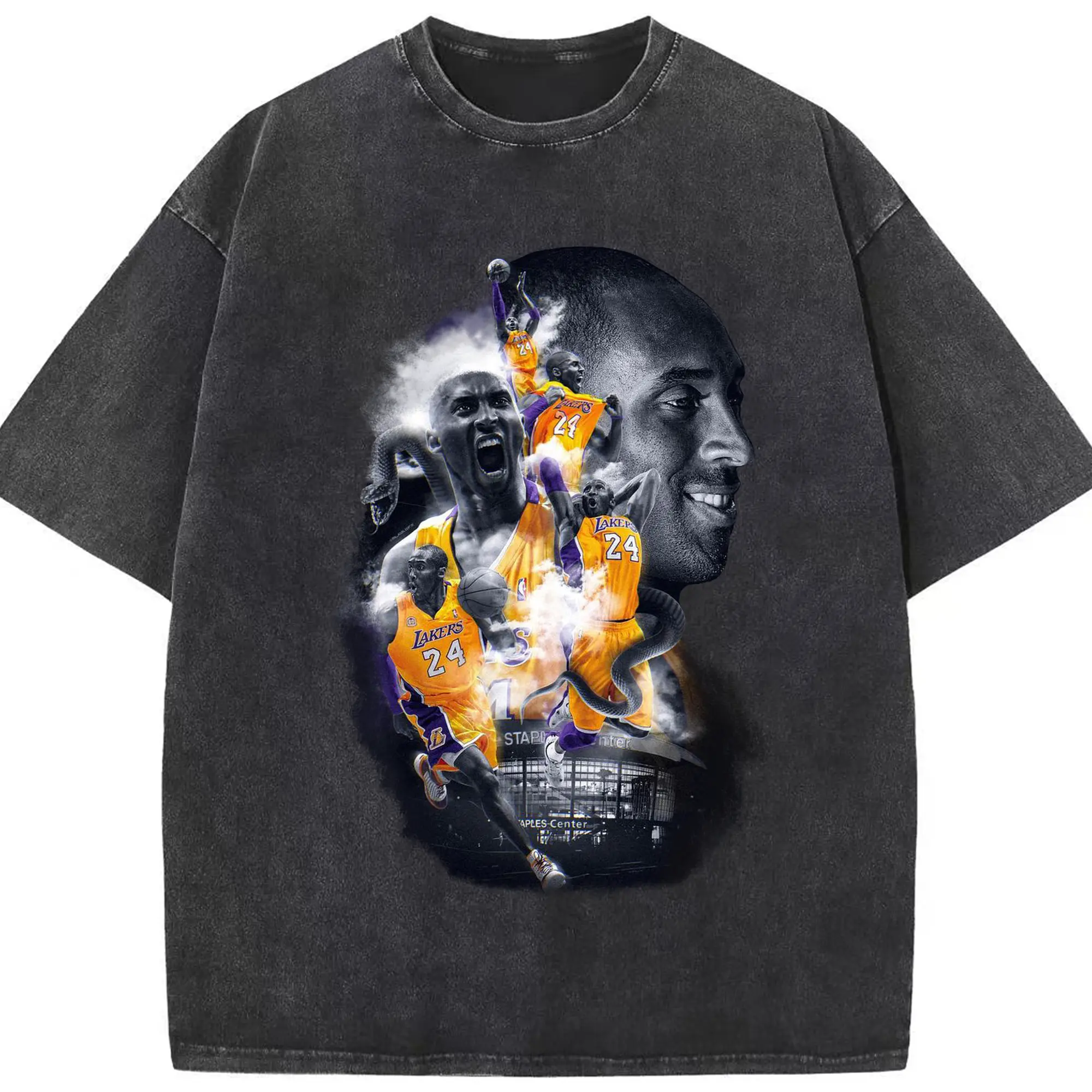 Honor the Legend: Kobe Bryant Lakers Jersey Shirt - Washed Vintage Look 230g Cotton Oversized T-Shirt With Front Heat Transfer Print – Soft, Lightweight, Stylish Fit – Comfortable Casual Wear For Sports & Everyday Use