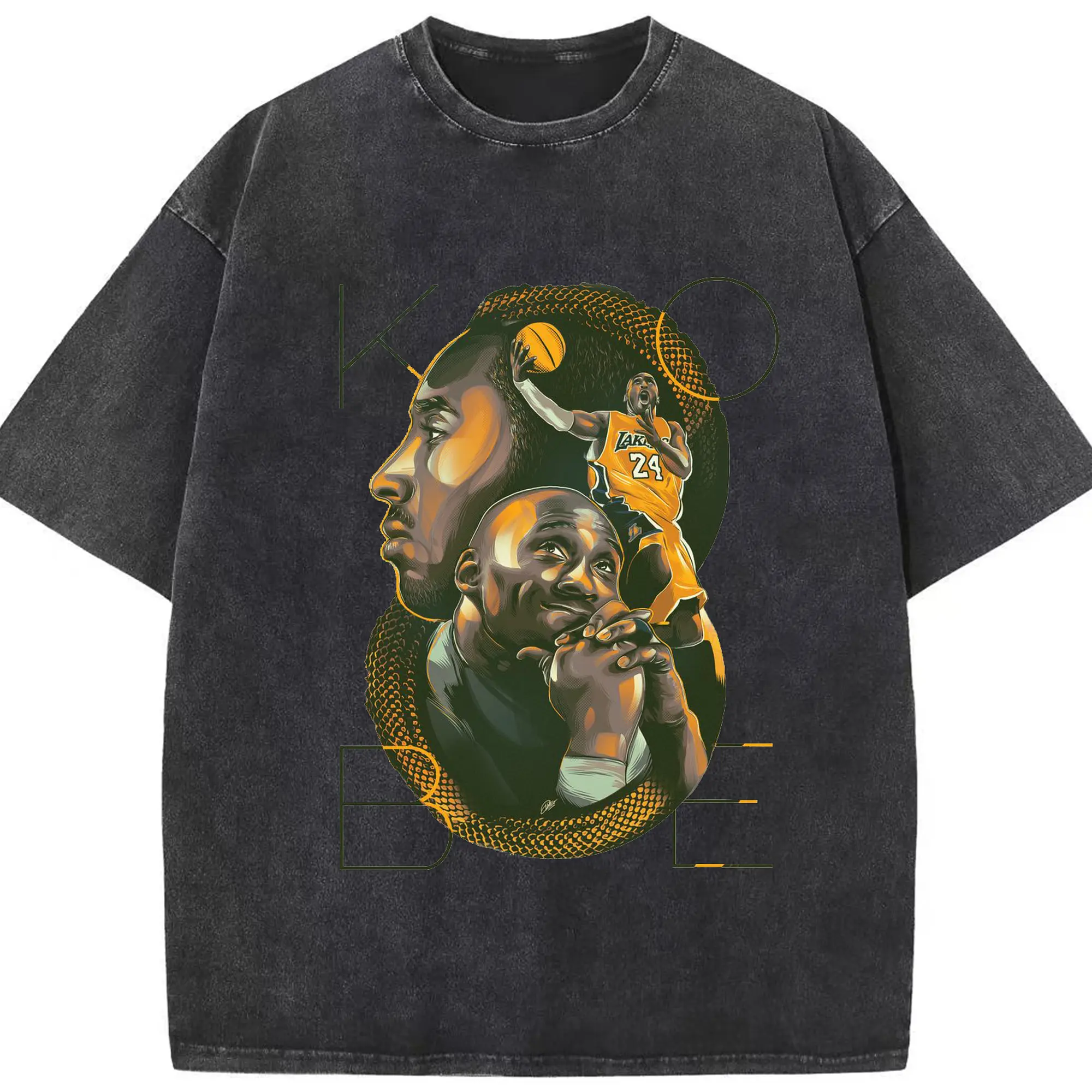 Kobe Bryant “Mamba Mentality” Tribute Shirt - Washed Vintage Look 230g Cotton Oversized T-Shirt With Front Heat Transfer Print – Soft, Lightweight, Stylish Fit – Comfortable Casual Wear For Sports & Everyday Use