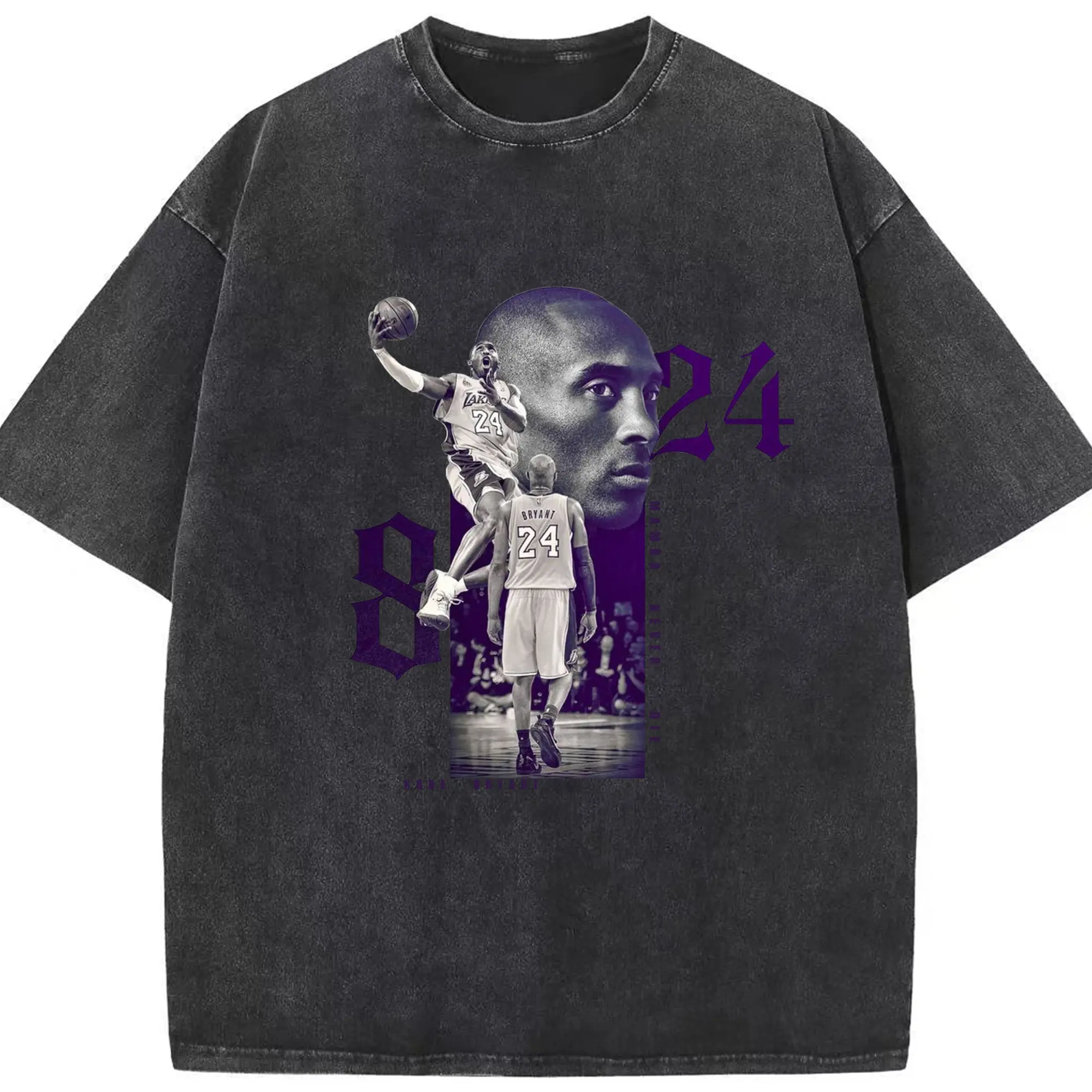 Kobe Bryant Mamba Never Die Memorial Shirt - Washed Vintage Look 230g Cotton Oversized T-Shirt With Front Heat Transfer Print – Soft, Lightweight, Stylish Fit – Comfortable Casual Wear For Sports & Everyday Use