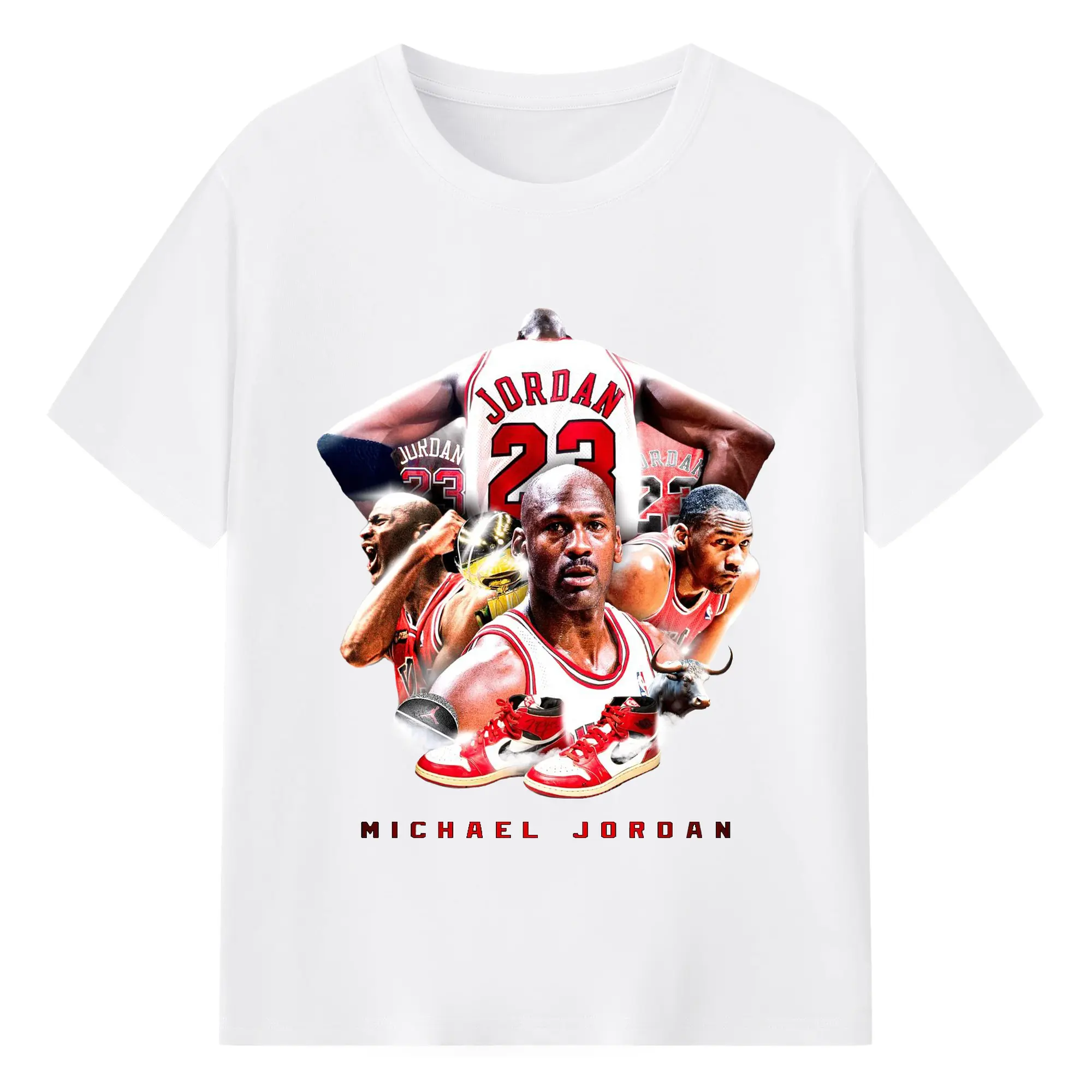 Michael Jordan Retro GOAT Tribute Shirt with Air Jordan 1 - 180g Cotton T-Shirt With Front Heat Transfer Print – Soft, Lightweight, Fitted Design – Comfortable Casual Wear For Sports & Everyday Use