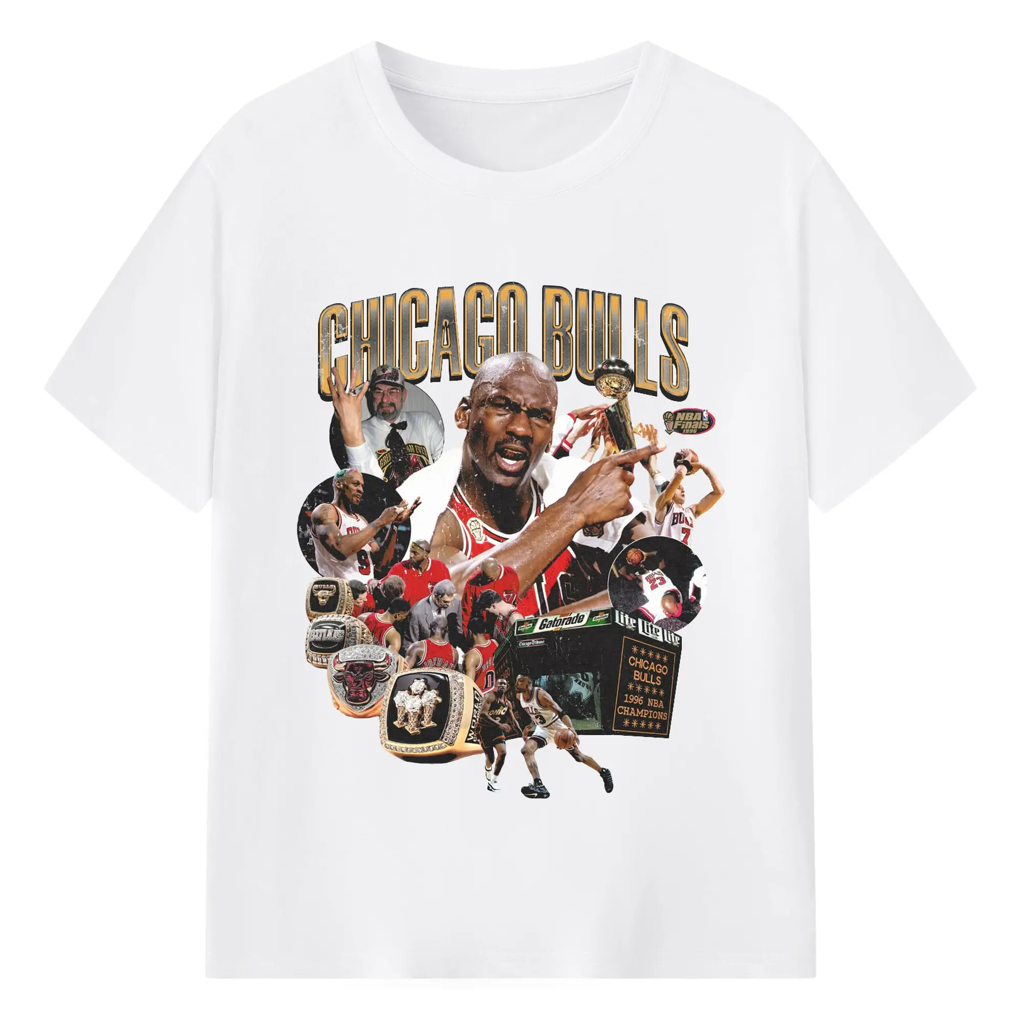 Michael Jordan 1996 Chicago Bulls Champions Shirt - 180g Cotton T-Shirt With Front Heat Transfer Print – Soft, Lightweight, Fitted Design – Comfortable Casual Wear For Sports & Everyday Use