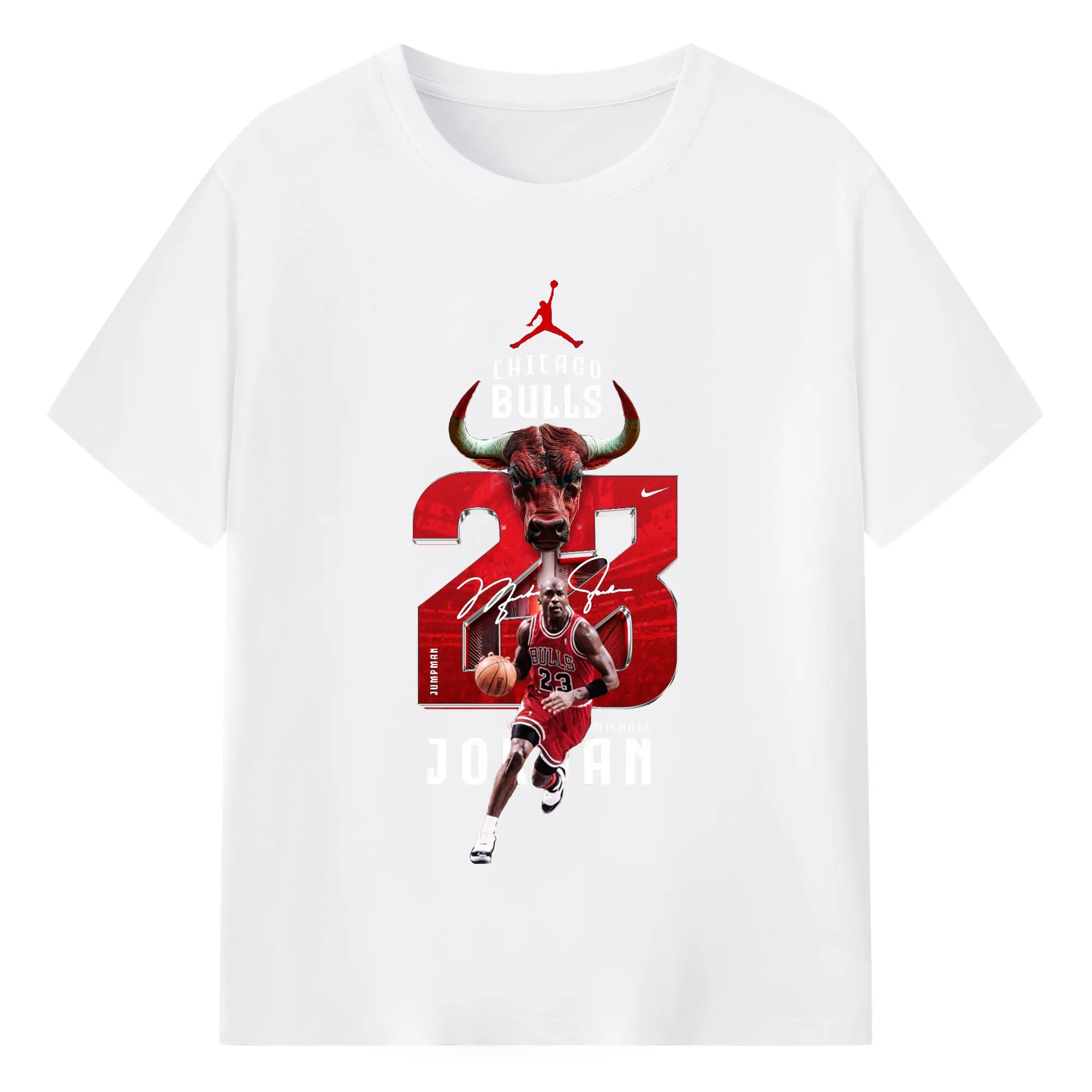 Michael Jordan No. 23 close-up - 180g Cotton T-Shirt With Front Heat Transfer Print – Soft, Lightweight, Fitted Design – Comfortable Casual Wear For Sports & Everyday Use