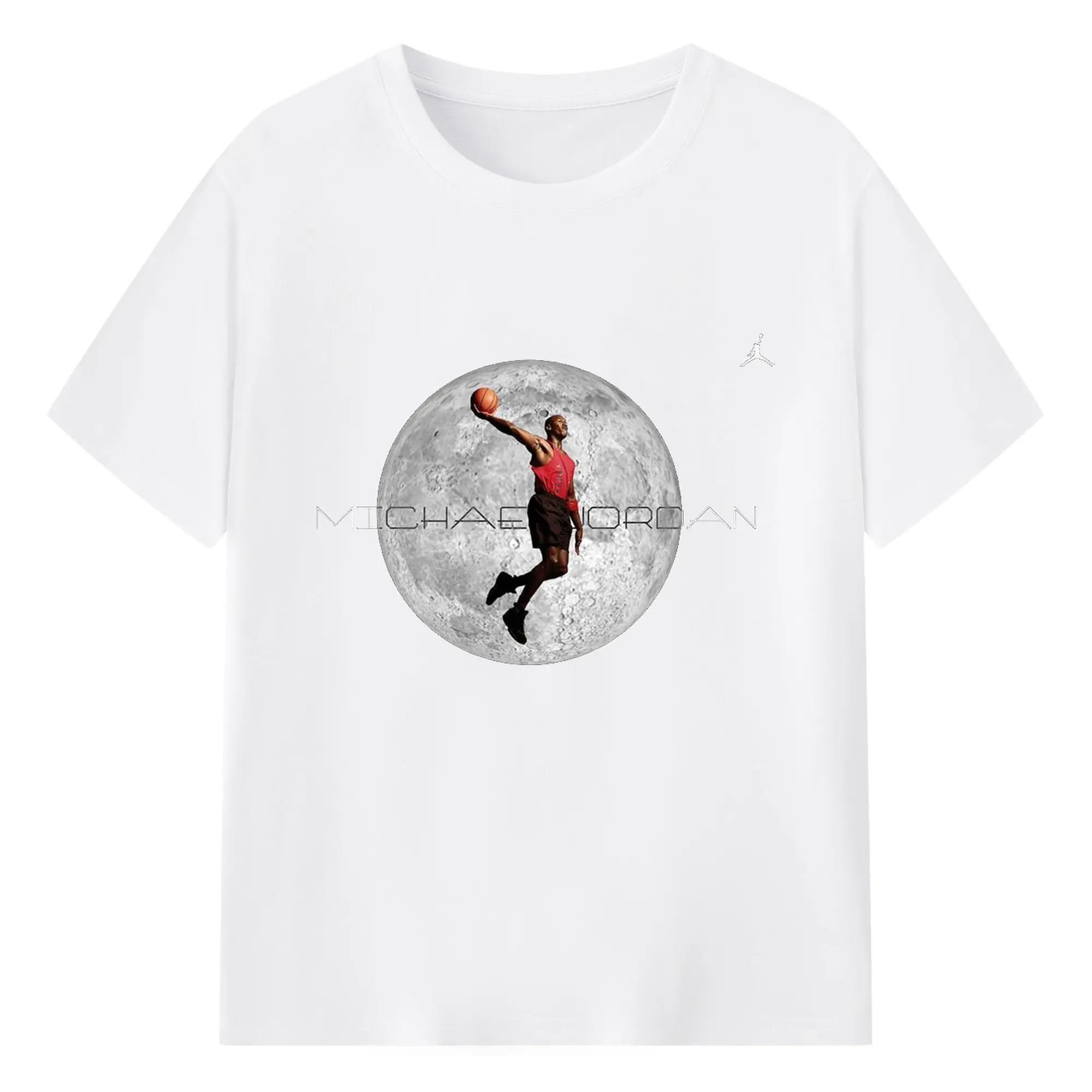 Michael Jordan dunks over the moon - 180g Cotton T-Shirt With Front Heat Transfer Print – Soft, Lightweight, Fitted Design – Comfortable Casual Wear For Sports & Everyday Use
