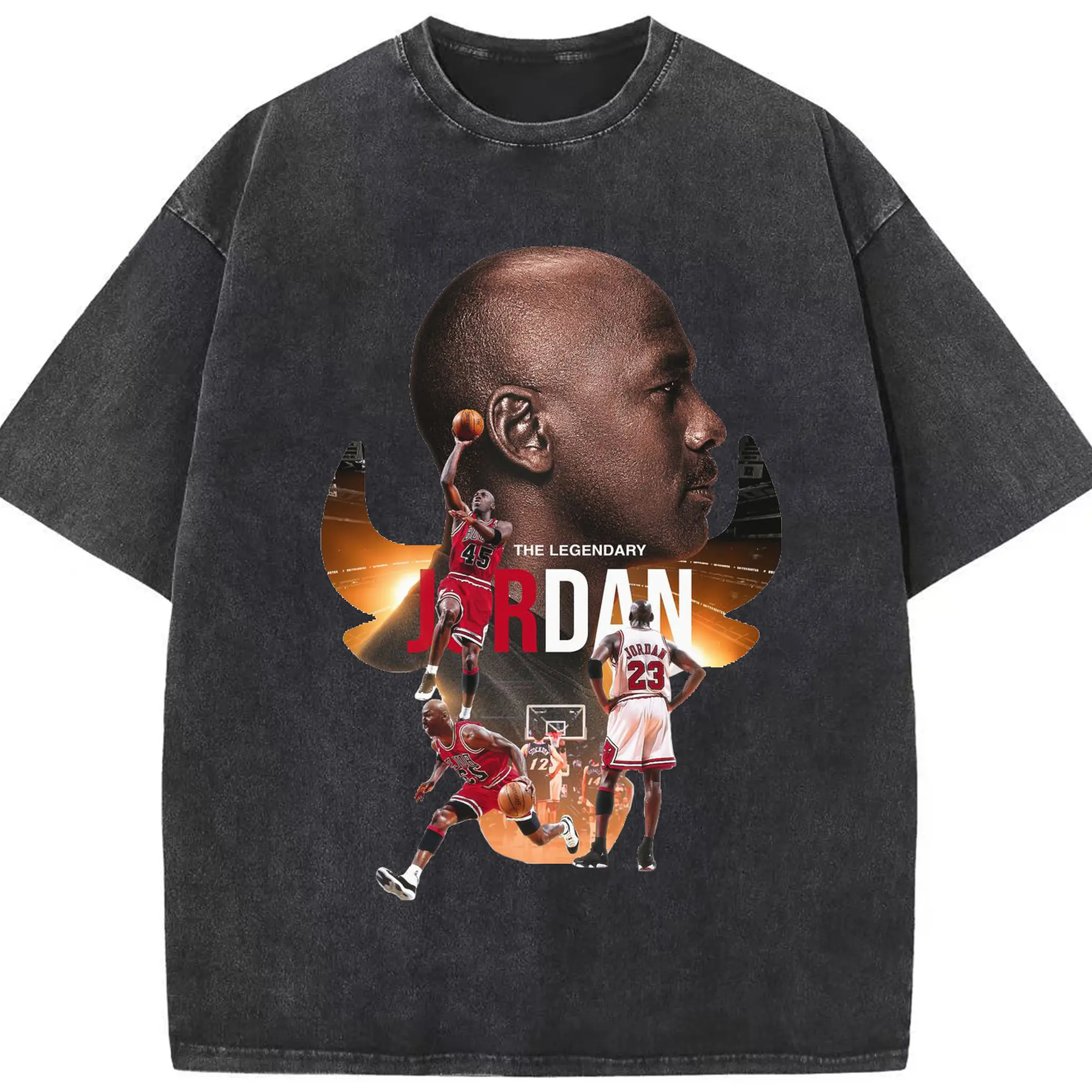 Legendary Michael Jordan Tribute Shirt Iconic Bulls 23 - Washed Vintage Look 230g Cotton Oversized T-Shirt With Front Heat Transfer Print – Soft, Lightweight, Stylish Fit – Comfortable Casual Wear For Sports & Everyday Use