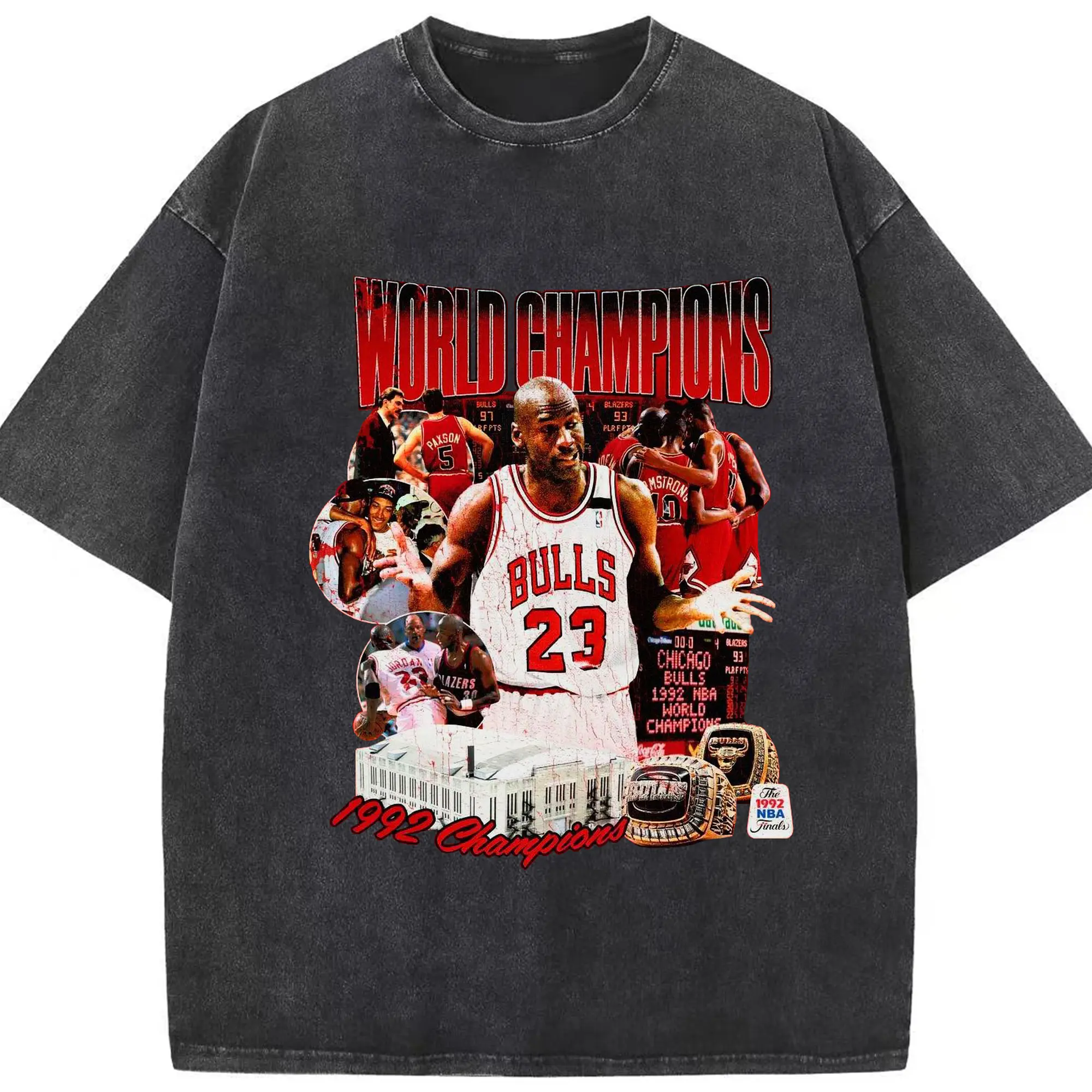 Michael Jordan 1992 NBA Finals Champion Shirt - Washed Vintage Look 230g Cotton Oversized T-Shirt With Front Heat Transfer Print – Soft, Lightweight, Stylish Fit – Comfortable Casual Wear For Sports & Everyday Use